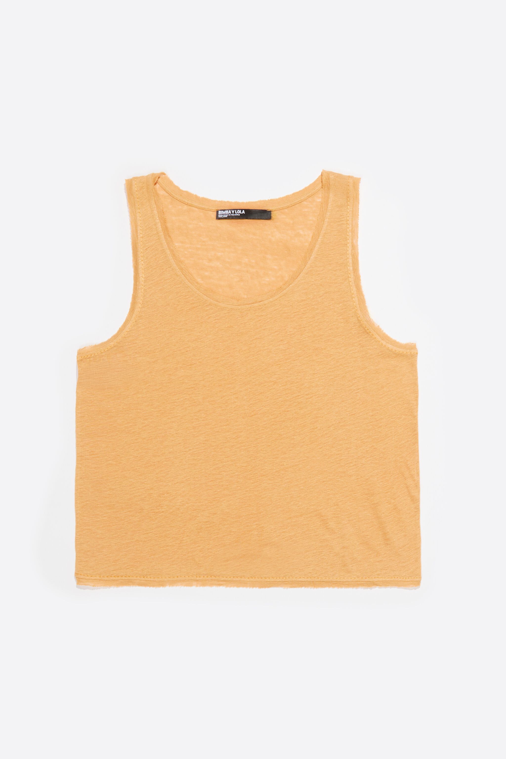 Mustard linen T-shirt with raw edges