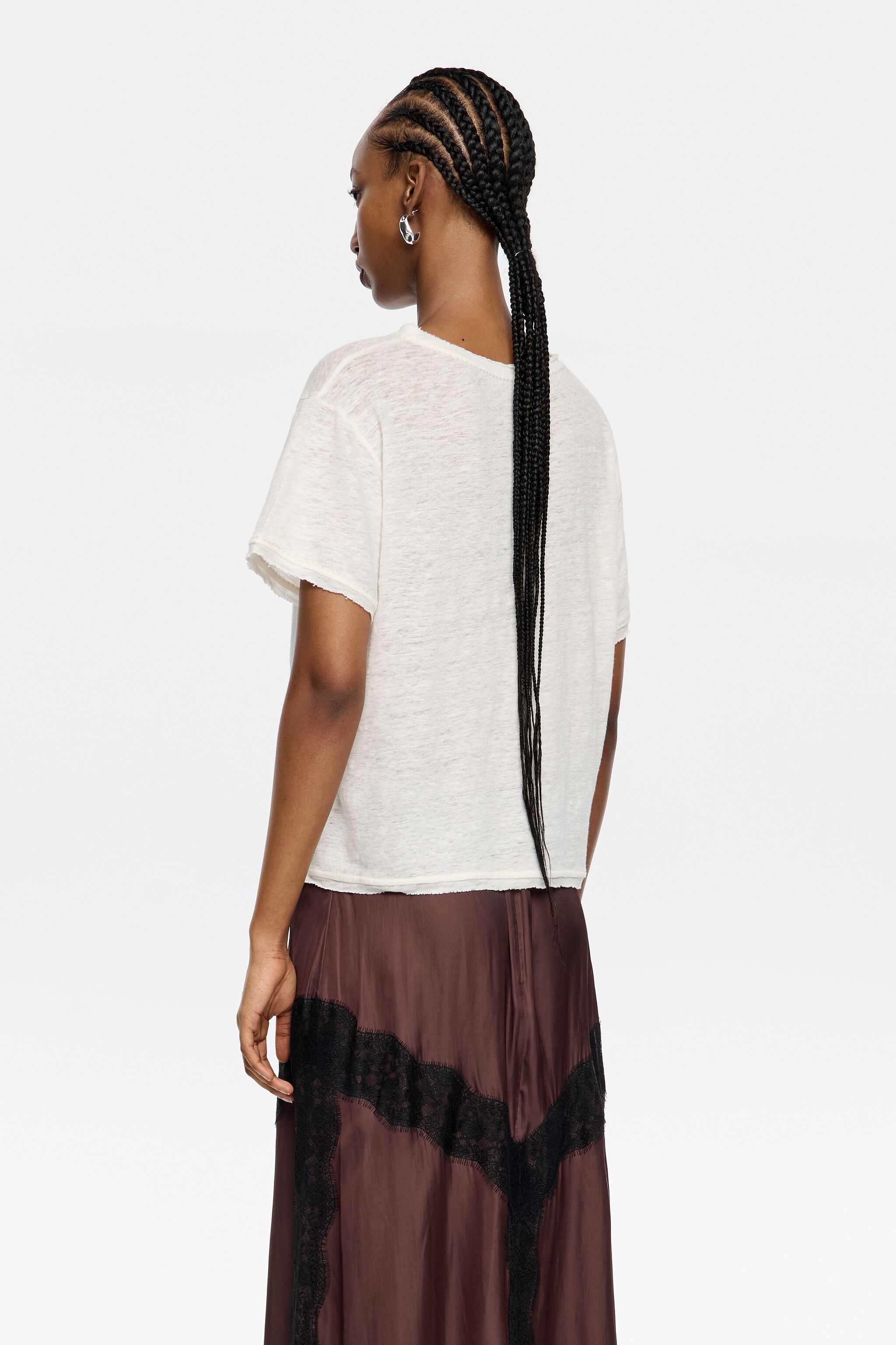 Ivory boxy linen T-shirt