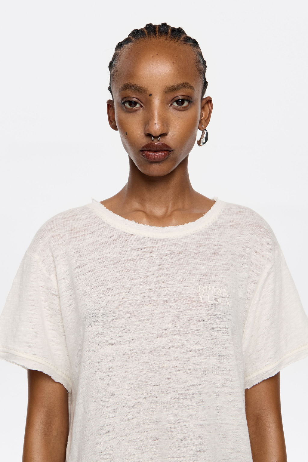 Ivory boxy linen T-shirt