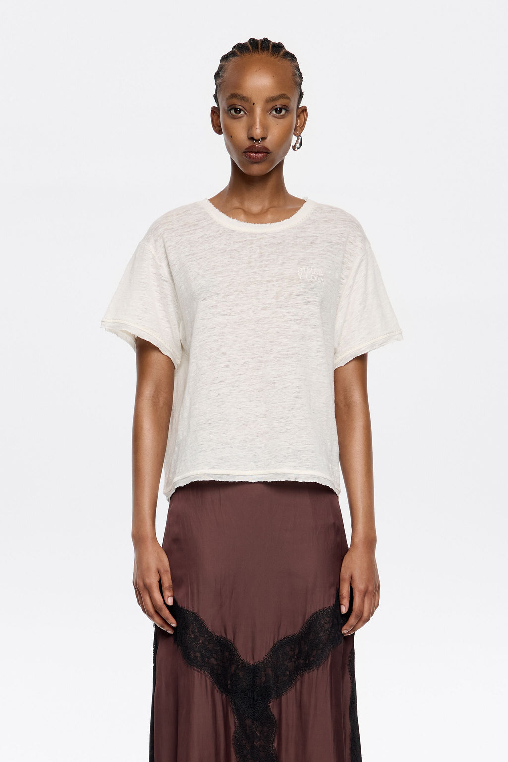 Ivory boxy linen T-shirt