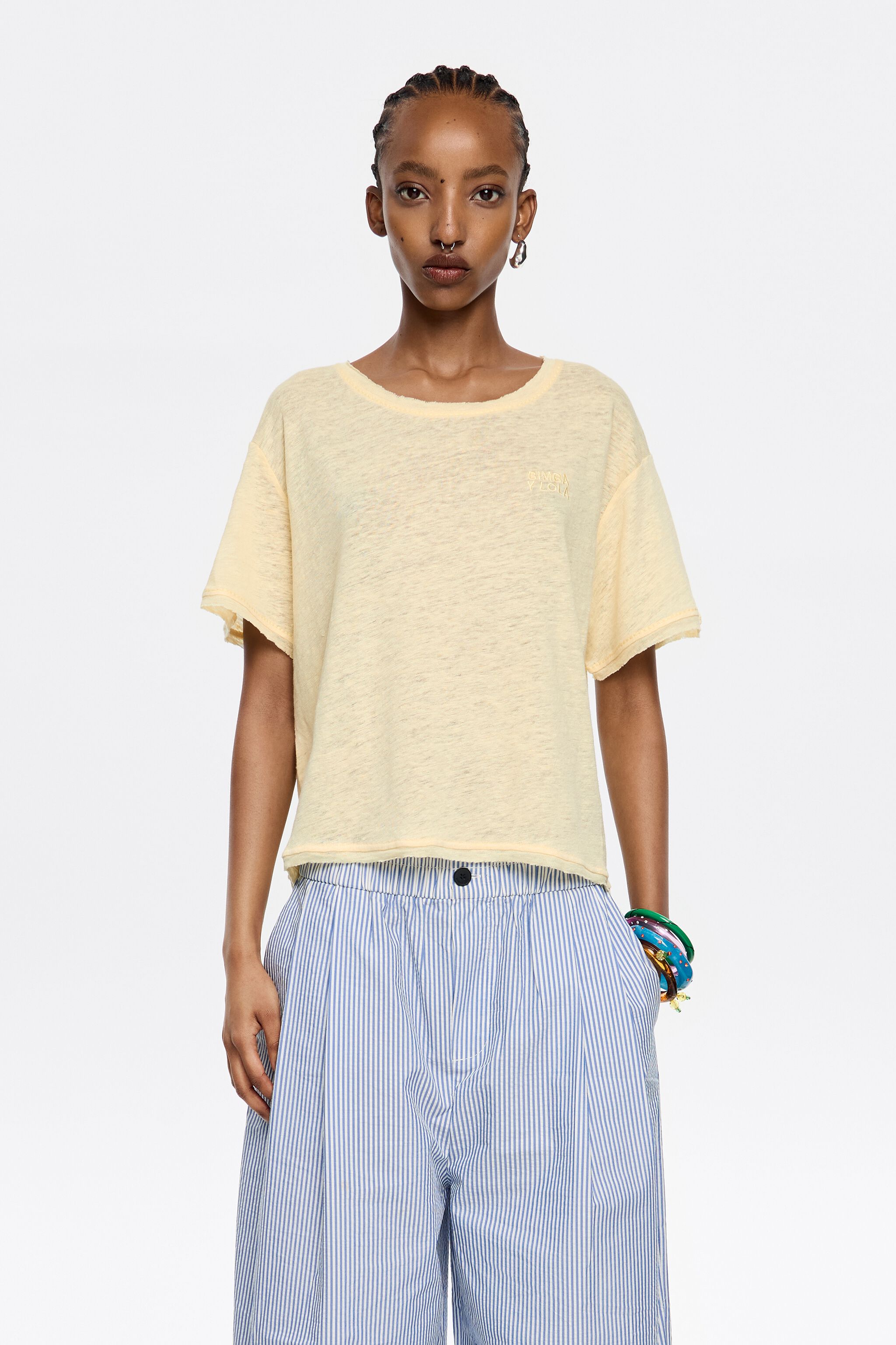 Yellow boxy linen T-shirt
