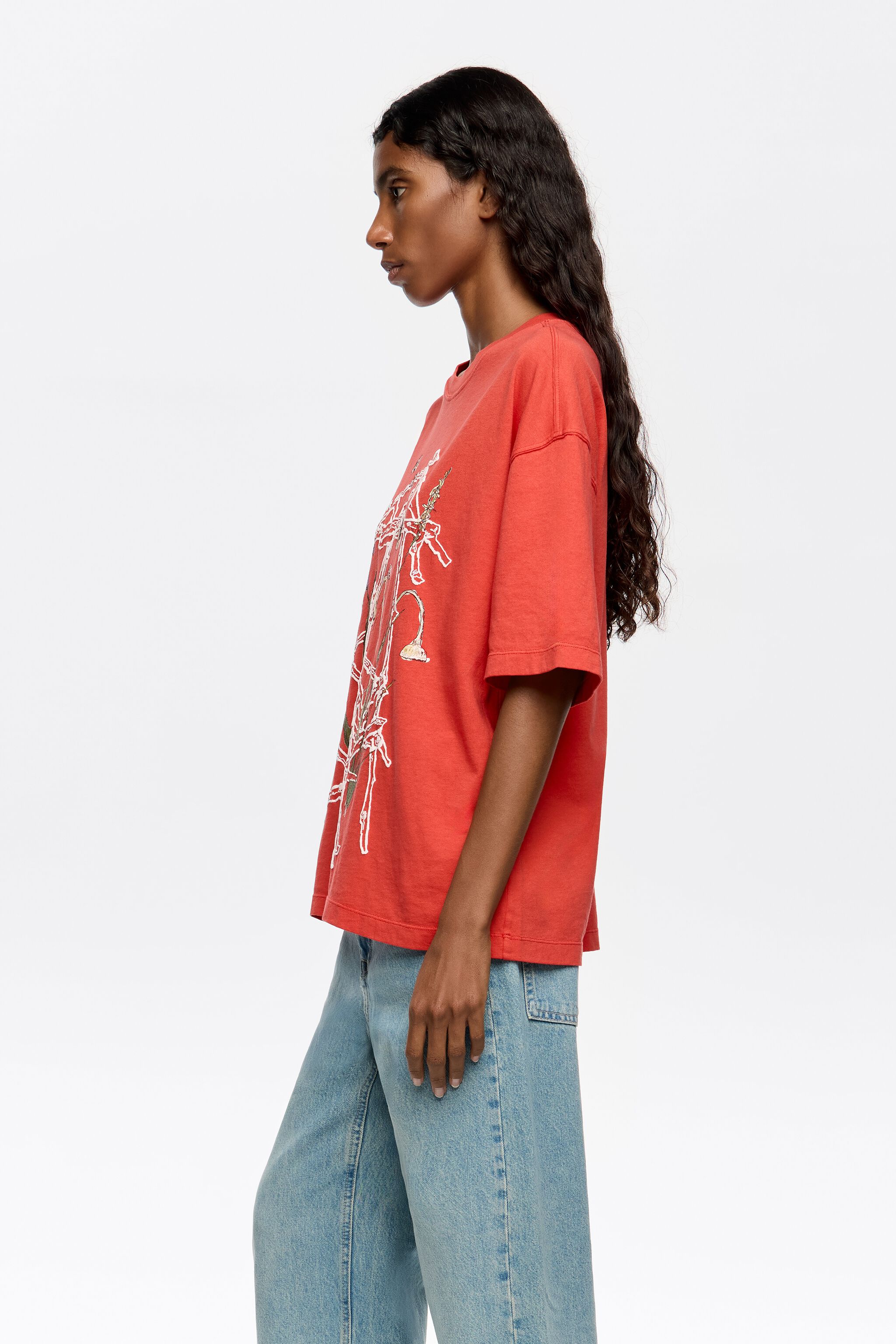 Red oversize embroidered logo T-shirt