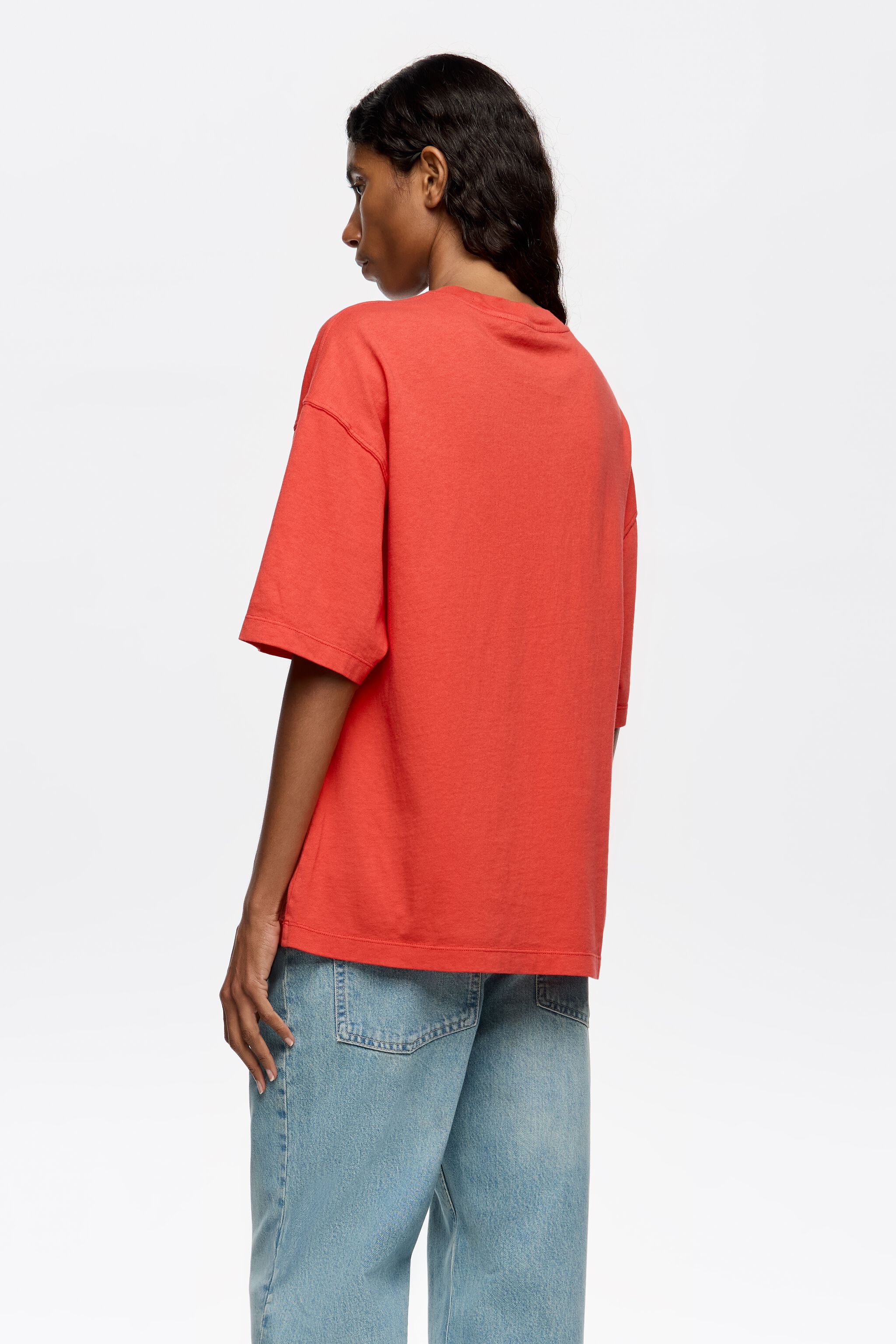 Red oversize embroidered logo T-shirt