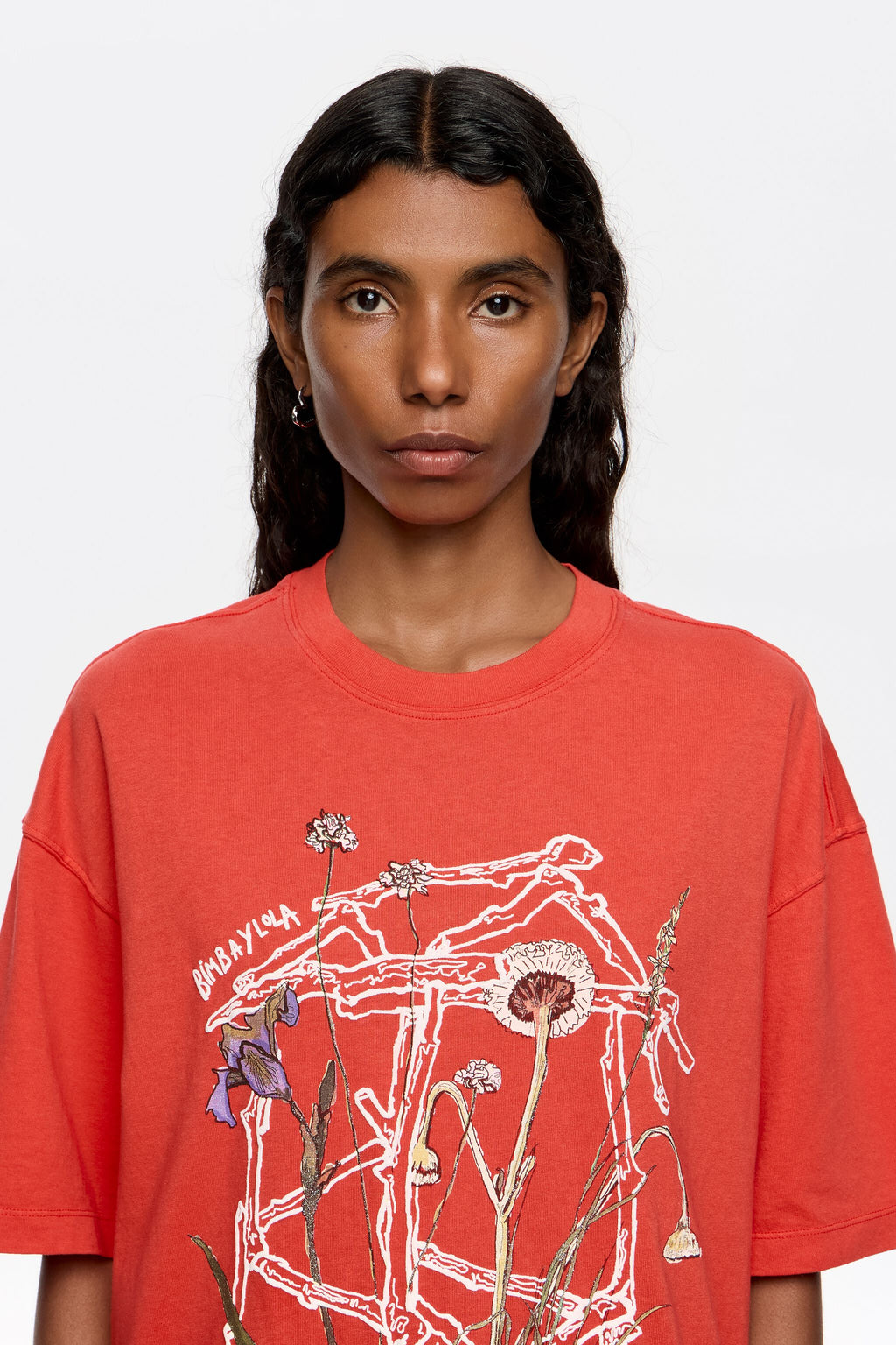 Red oversize embroidered logo T-shirt