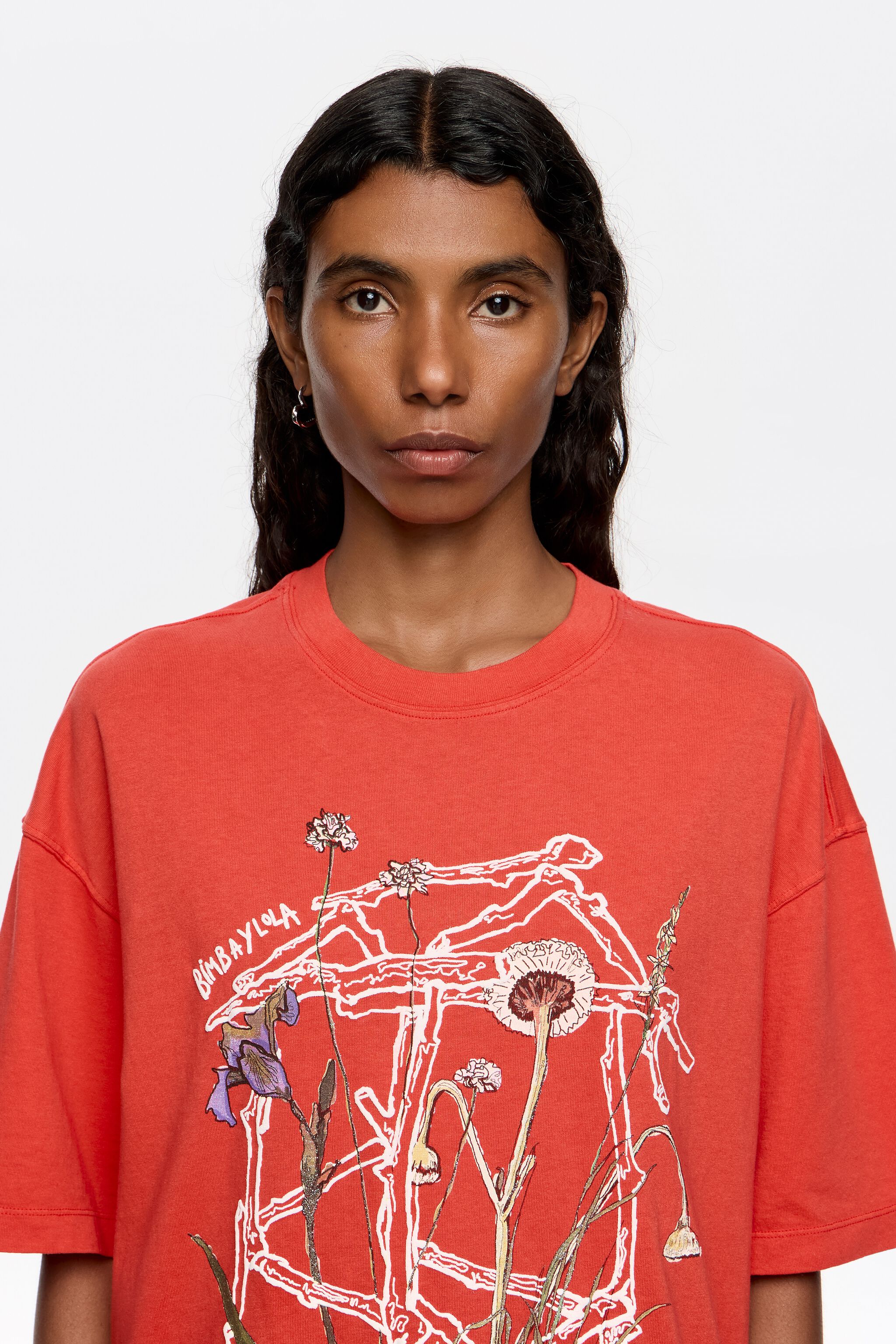 Red oversize embroidered logo T-shirt