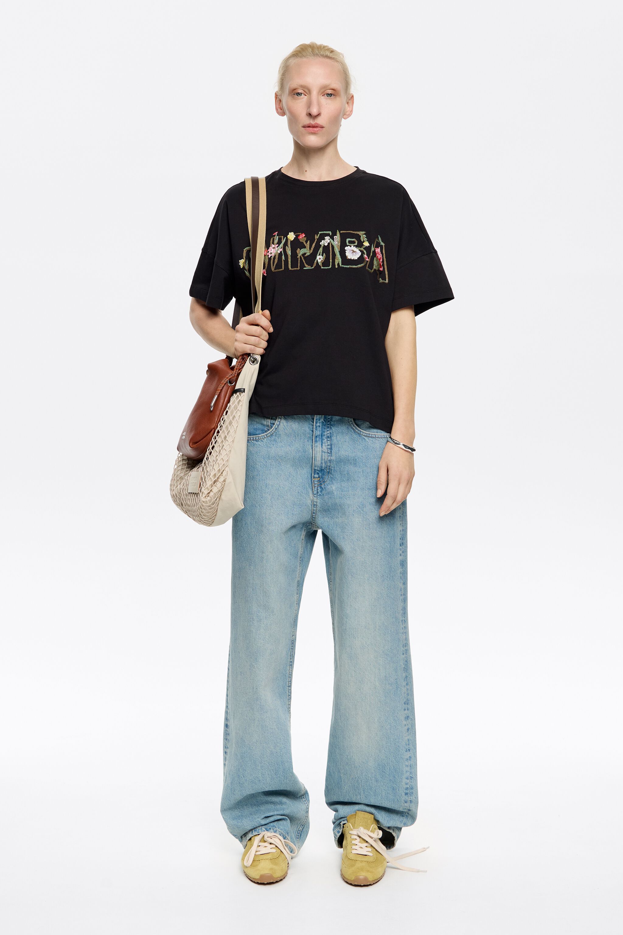 Boxy black floral logo T-shirt