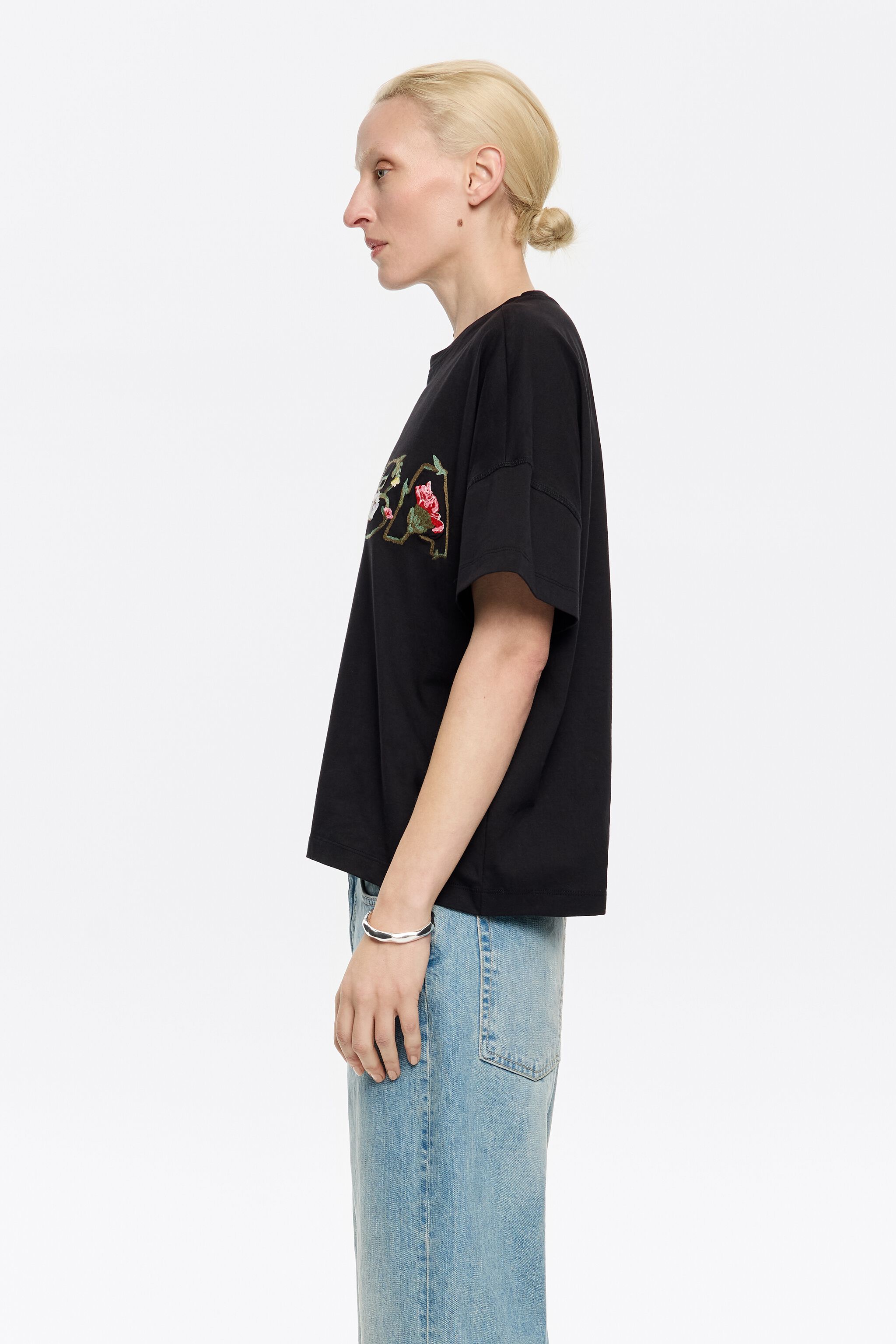 Boxy black floral logo T-shirt