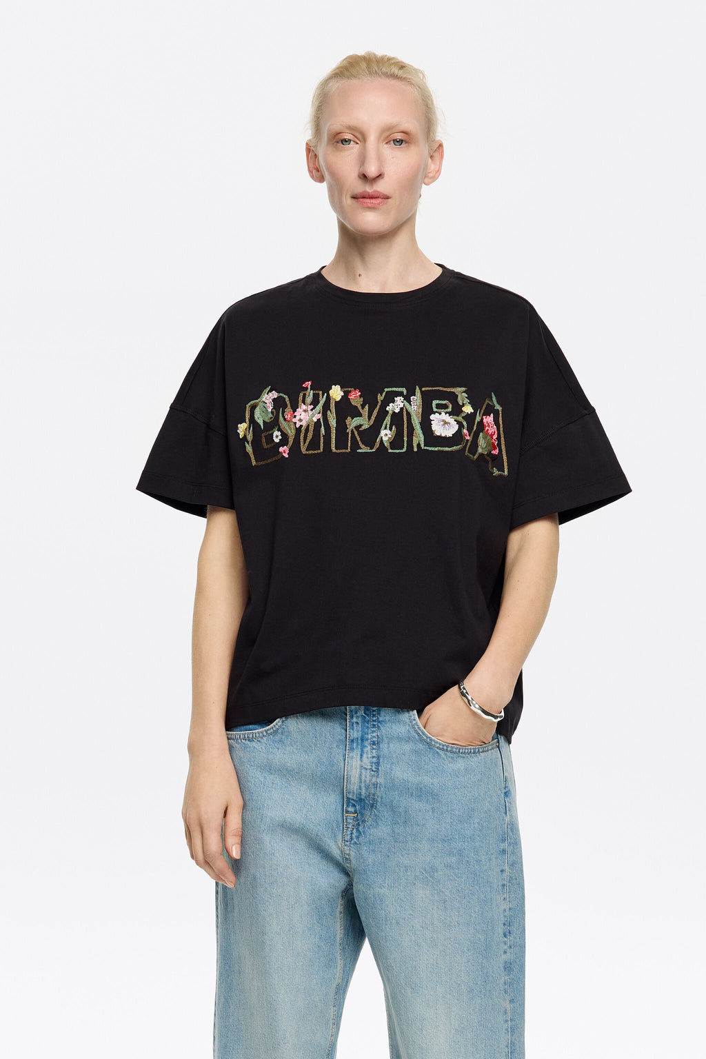 Boxy black floral logo T-shirt