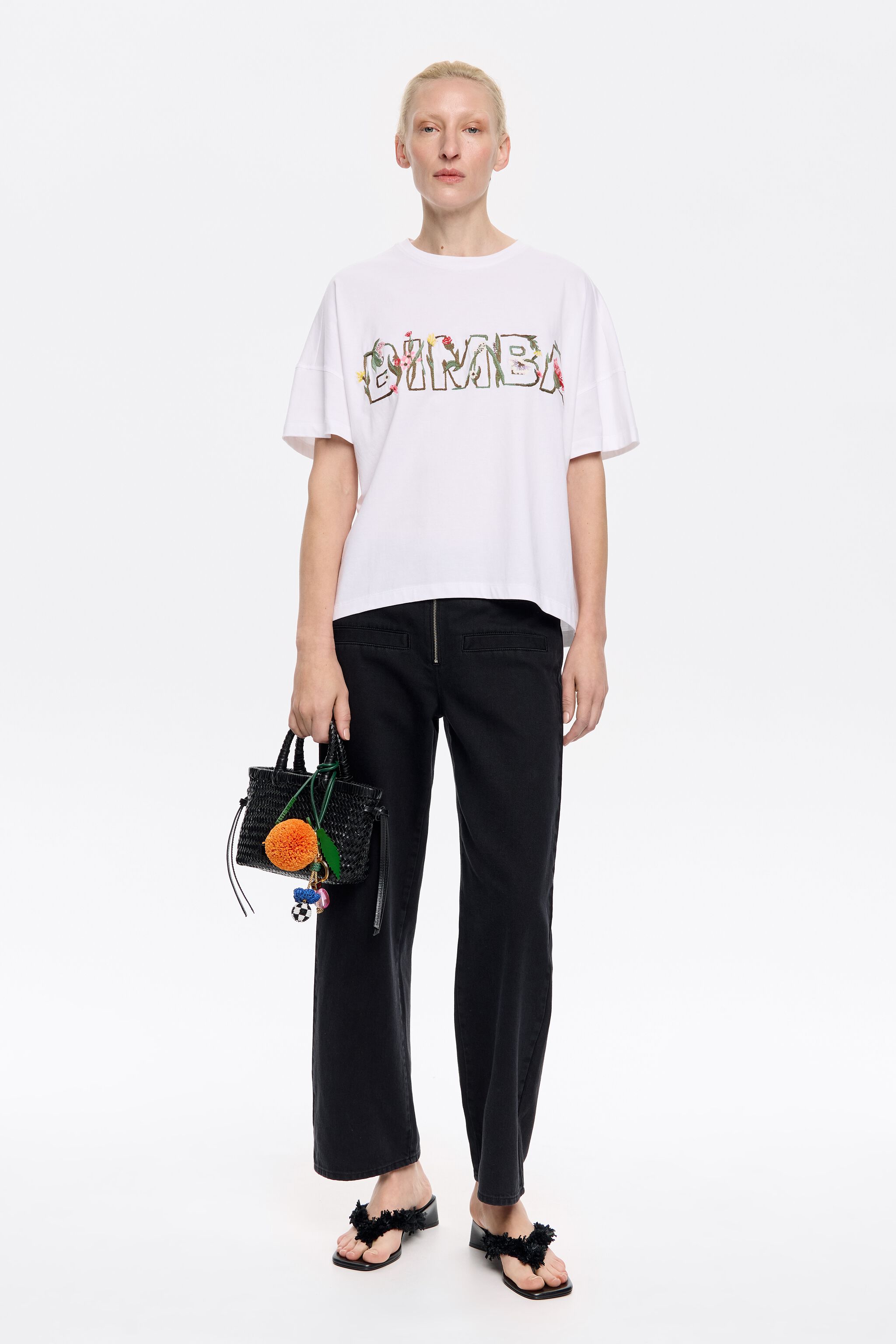 White boxy floral logo T-shirt