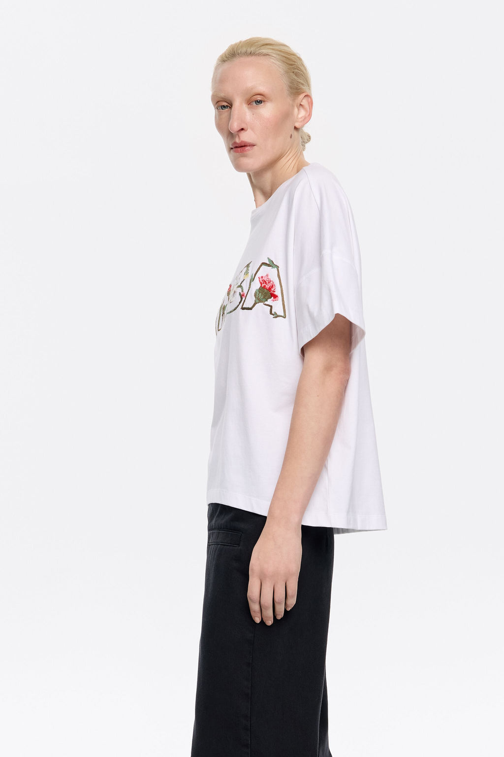 White boxy floral logo T-shirt