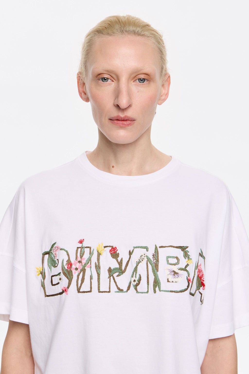 White boxy floral logo T-shirt