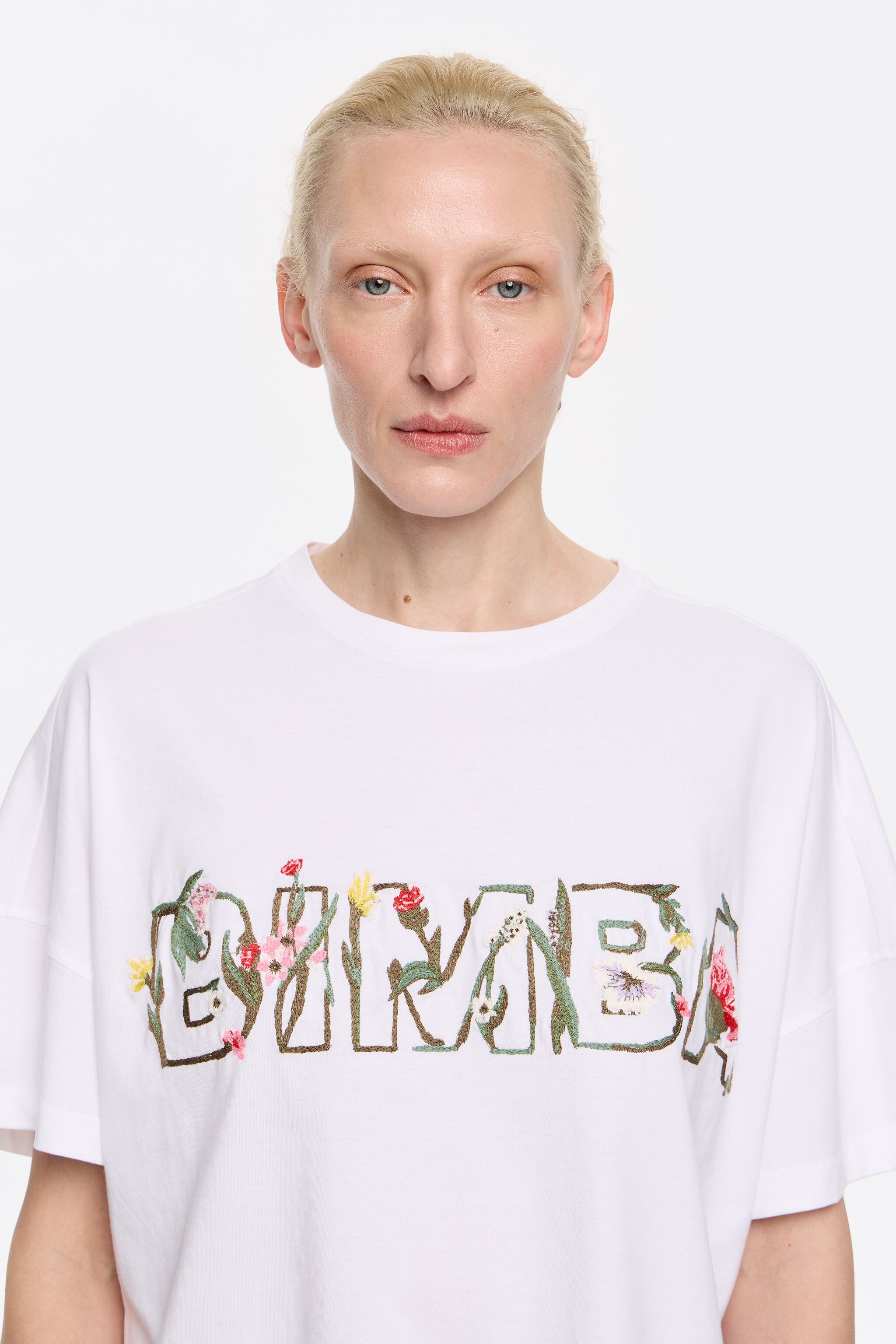 White boxy floral logo T-shirt