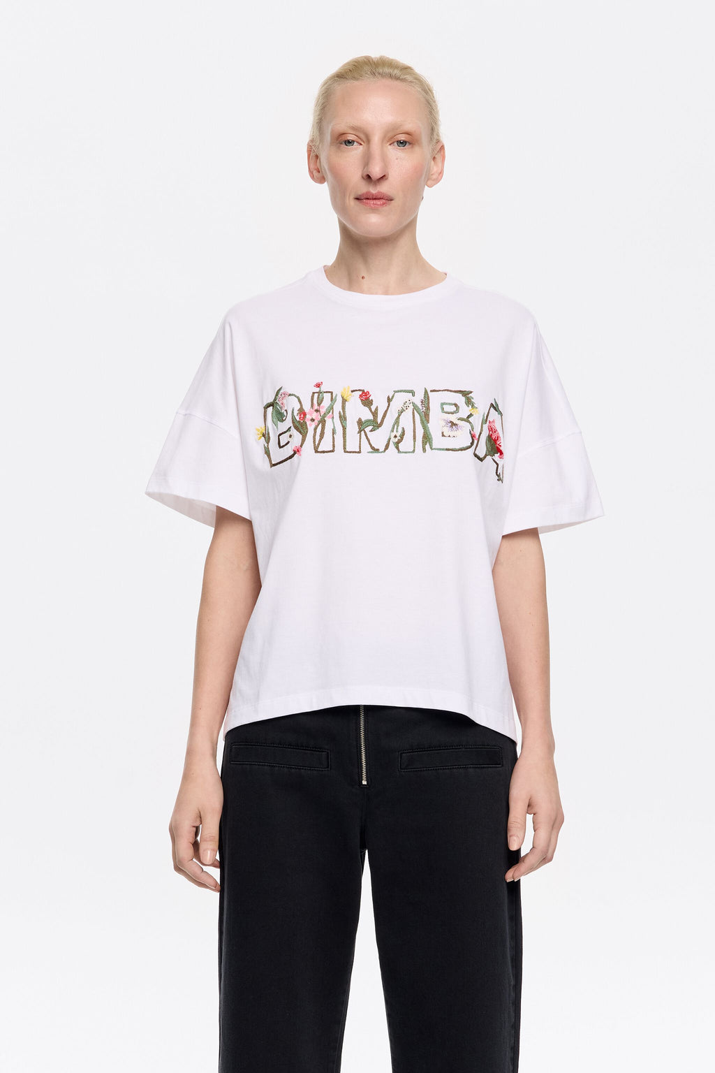 White boxy floral logo T-shirt