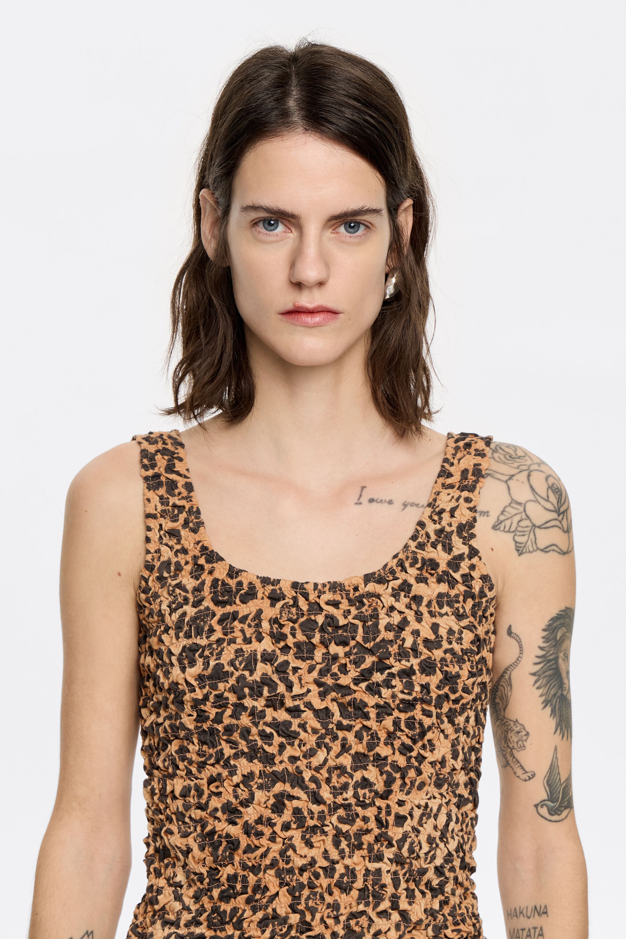 Beige Leopard ruched T-shirt