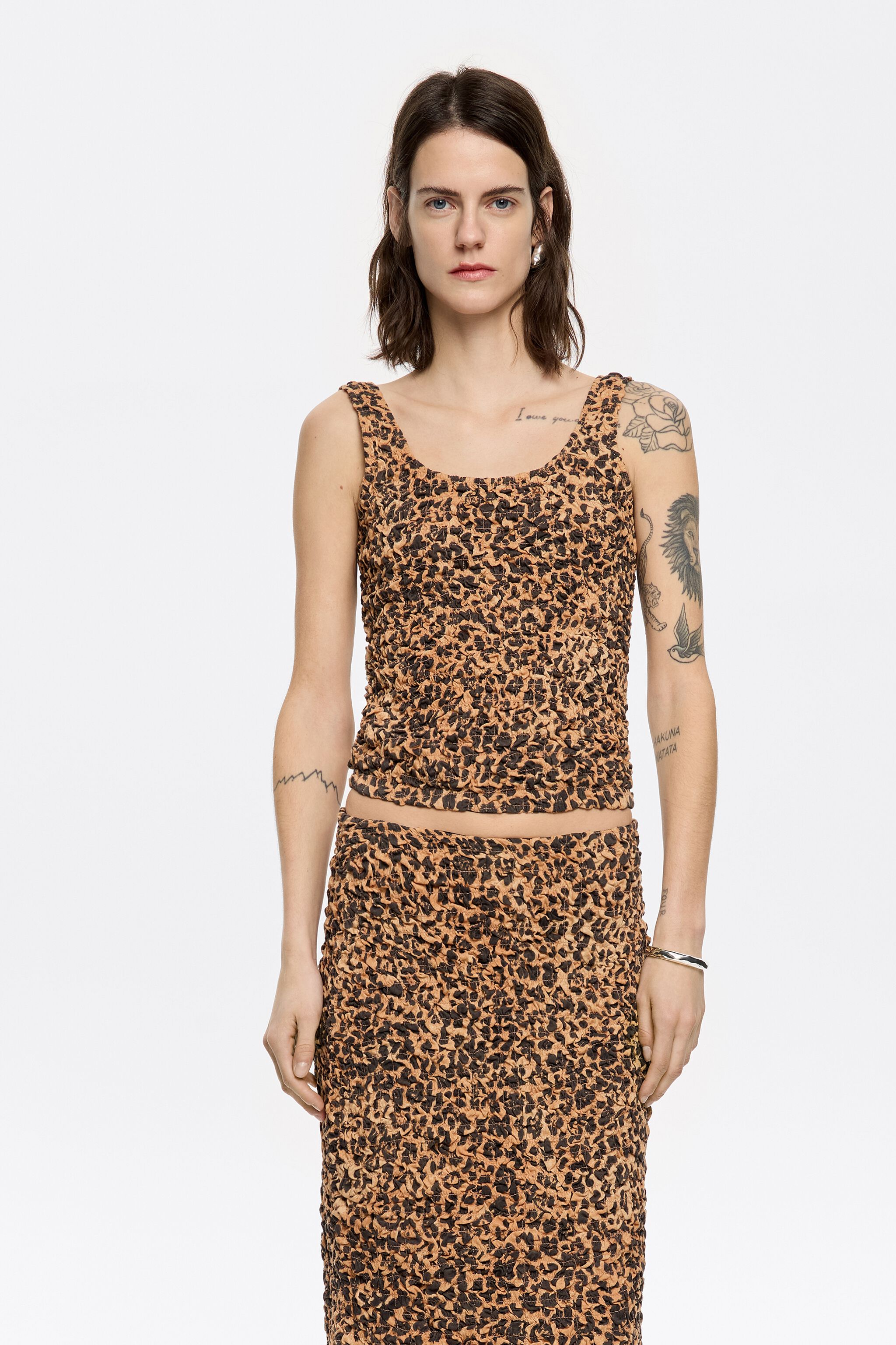 Beige Leopard ruched T-shirt