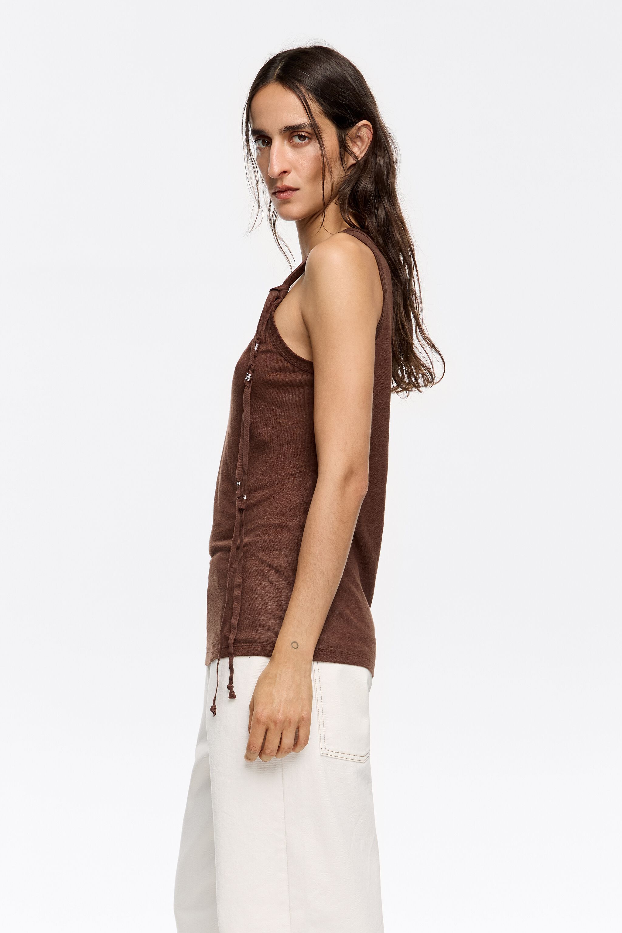 Dark brown linen fluid T-shirt