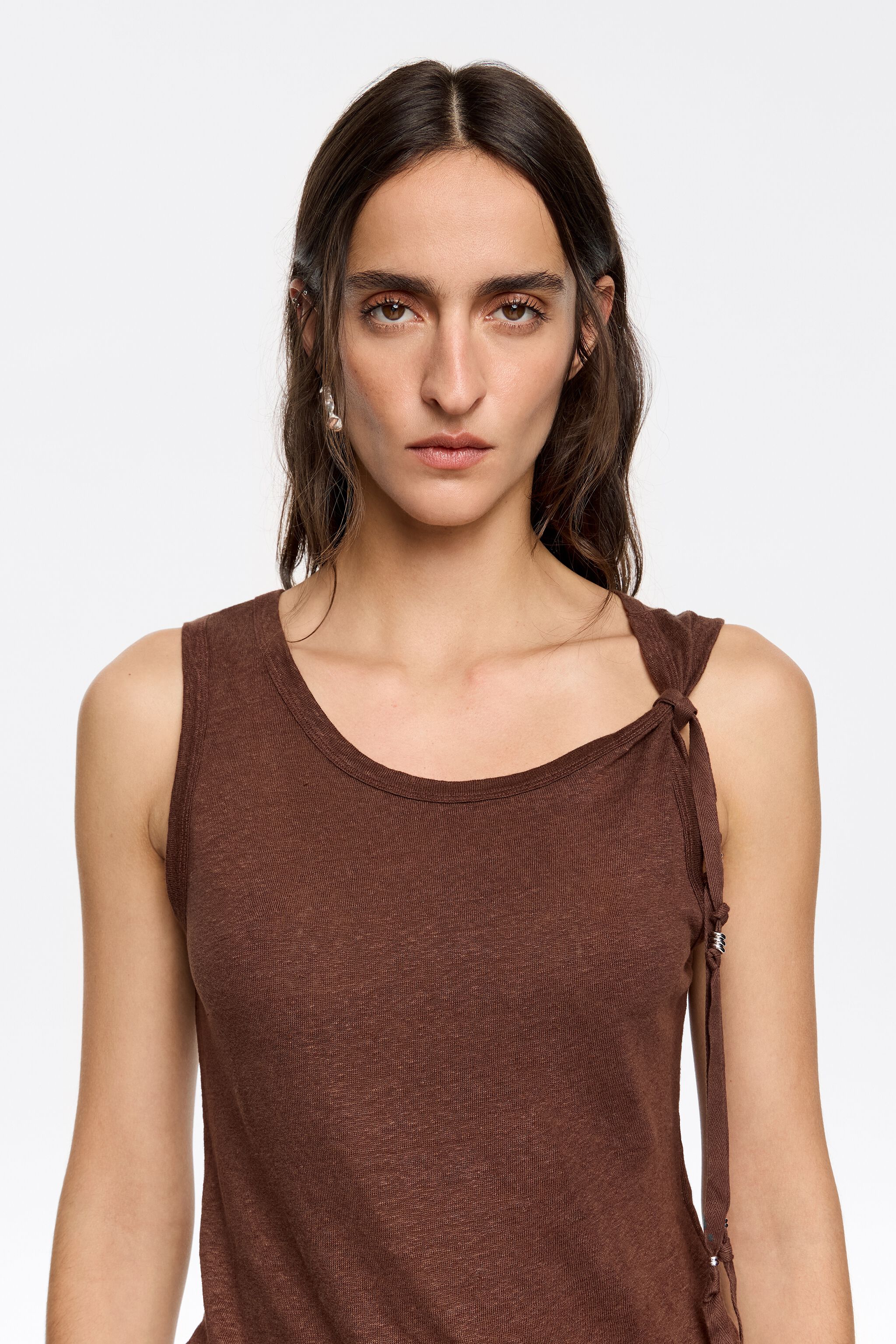 Dark brown linen fluid T-shirt