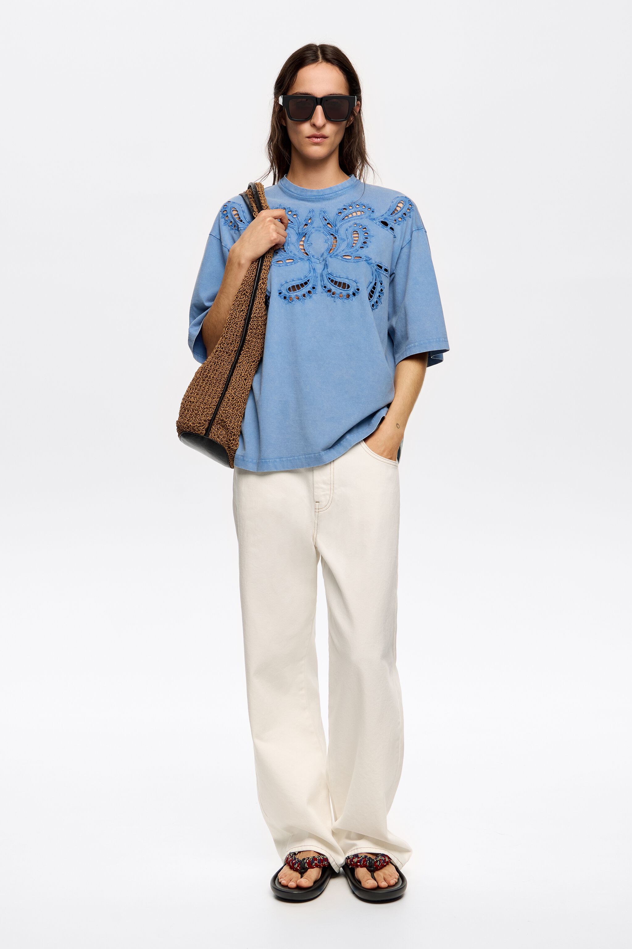 Light blue embroidered T-shirt