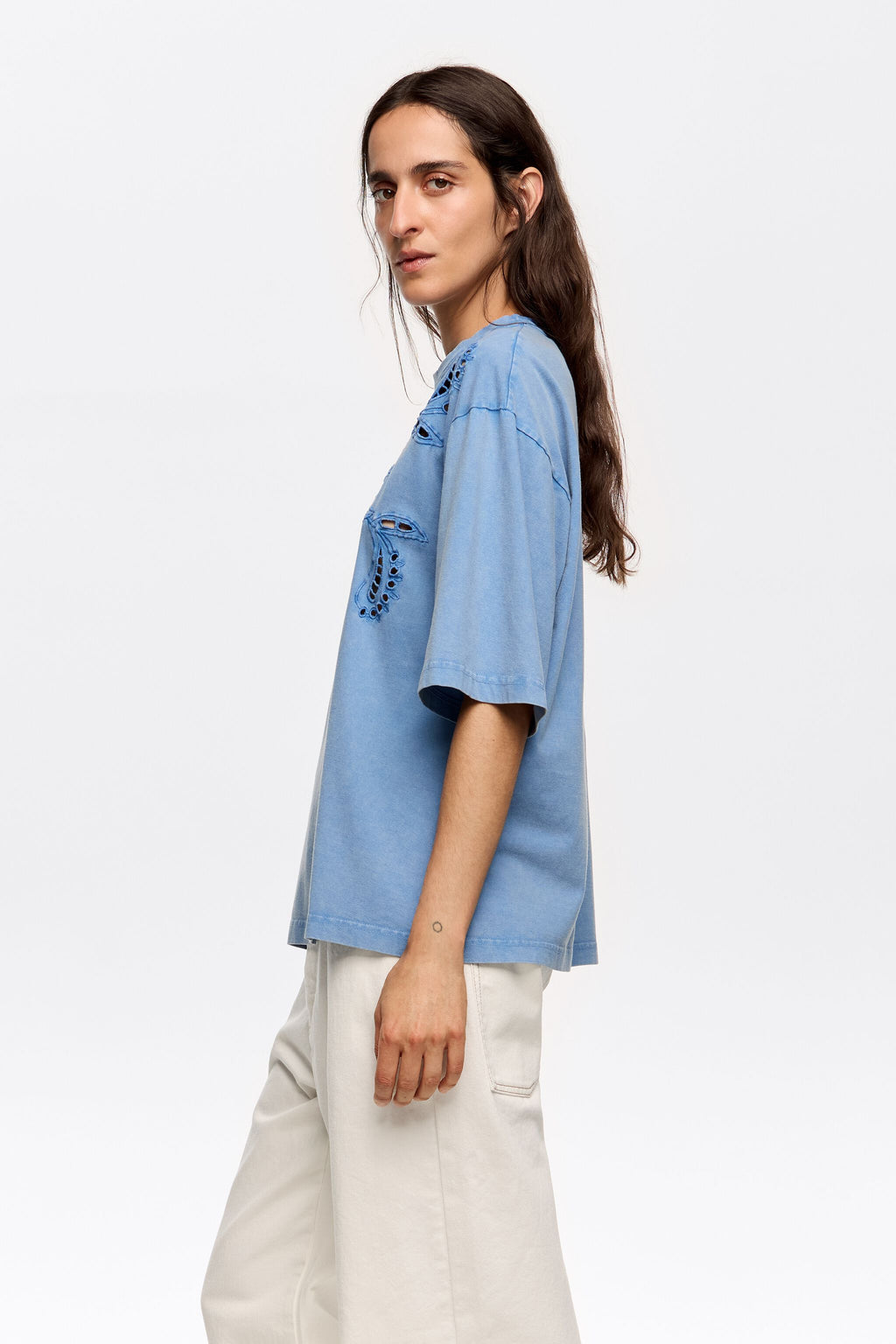 Light blue embroidered T-shirt