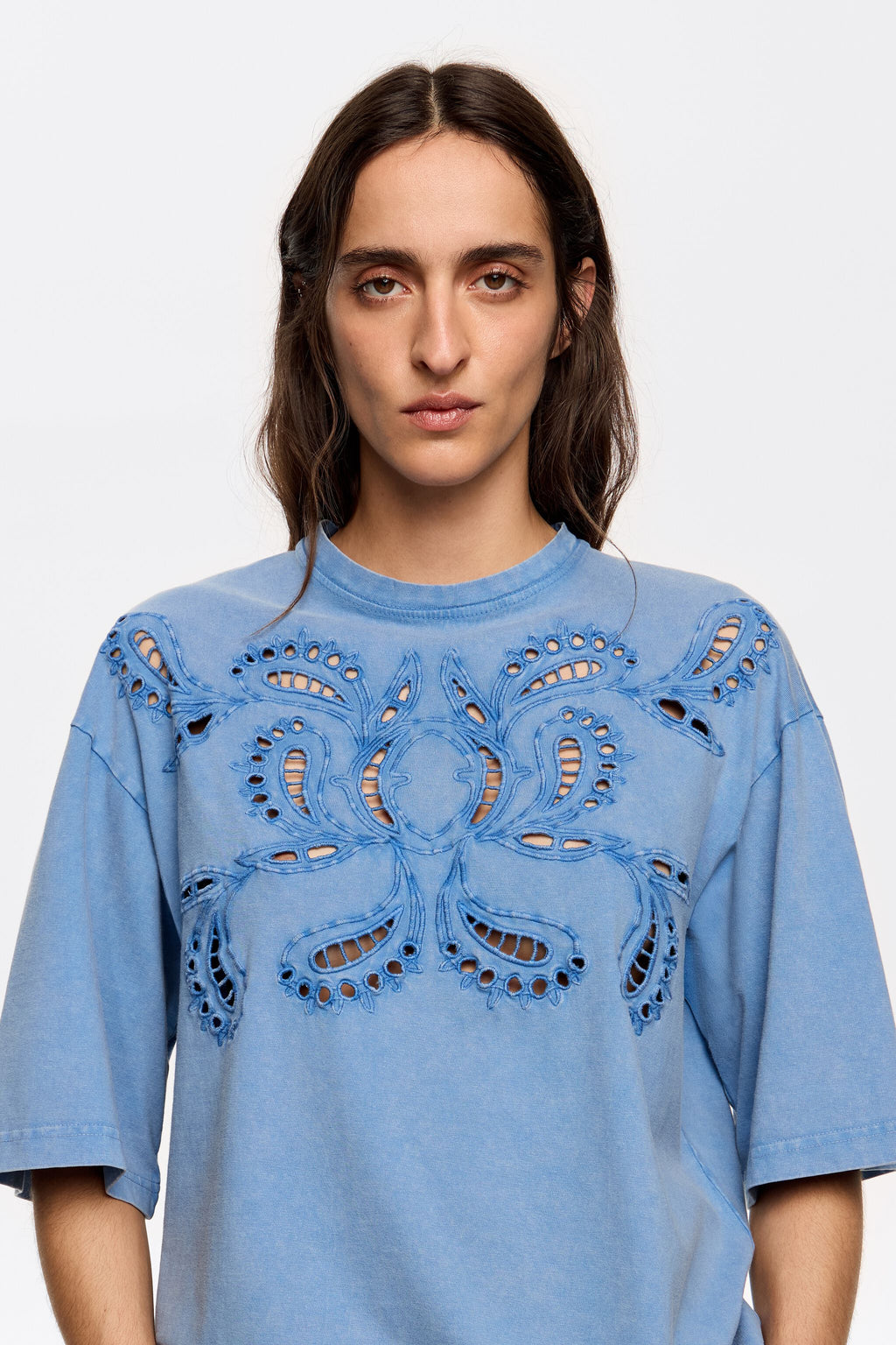 Light blue embroidered T-shirt