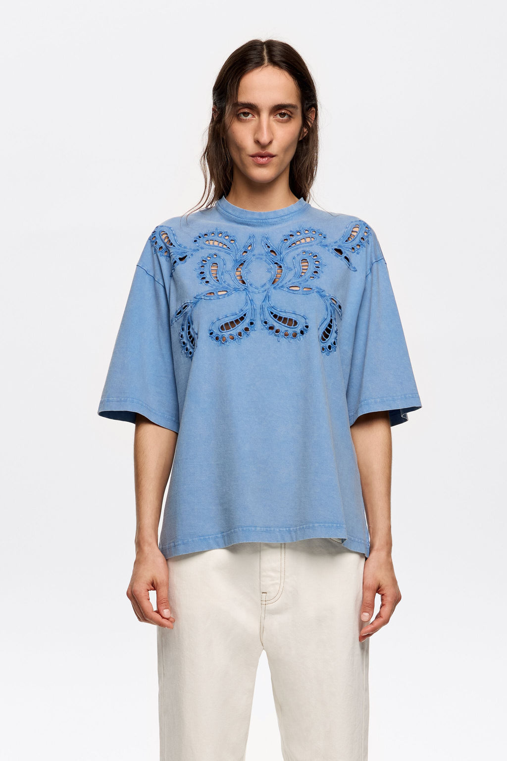 Light blue embroidered T-shirt