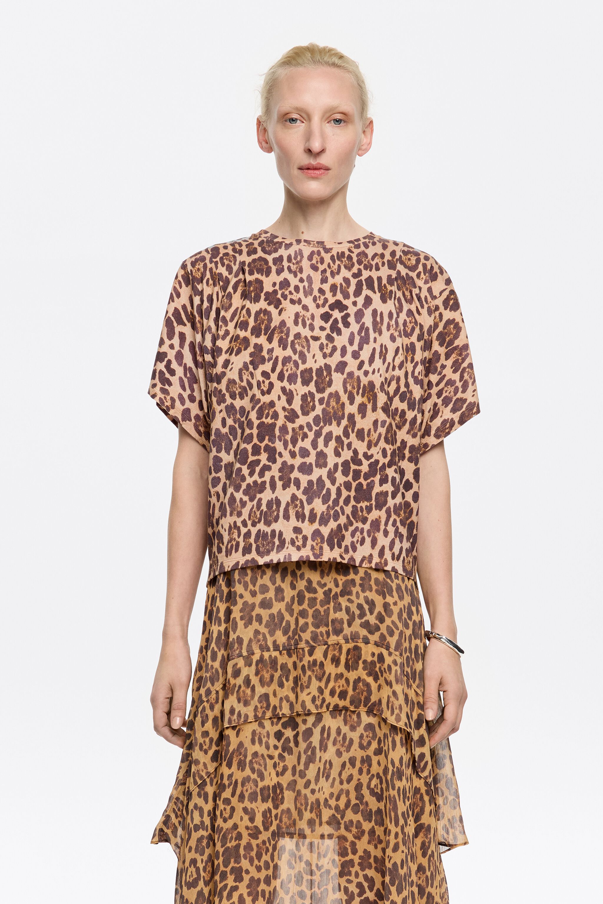 Beige Leopard boxy T-shirt