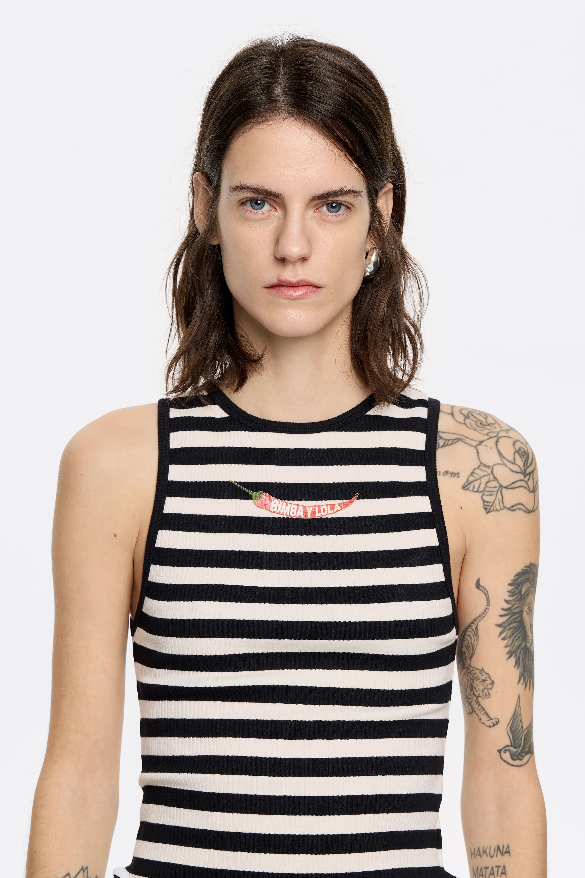 Striped chili fitted top