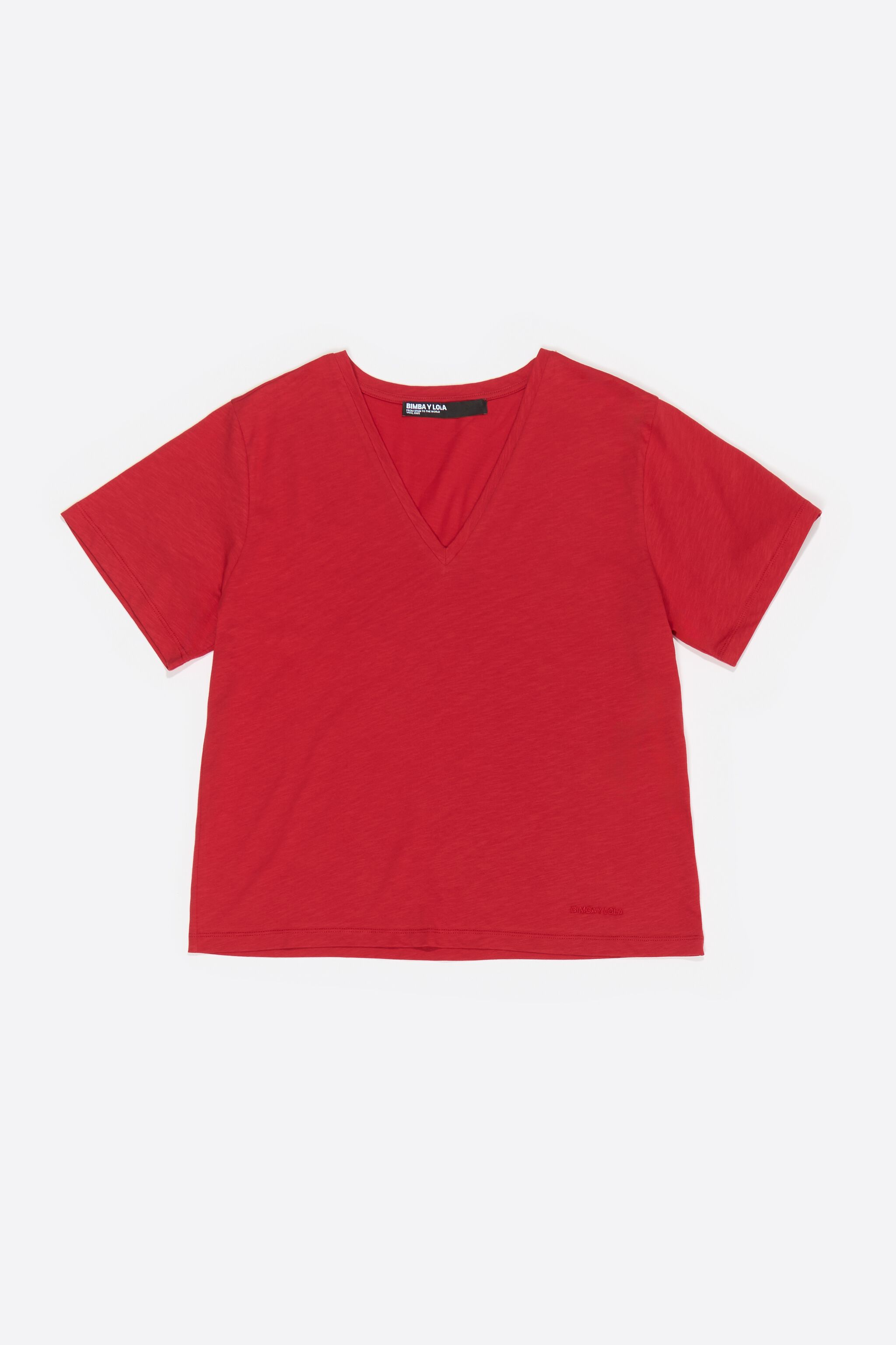 Red V-neck cotton T-shirt