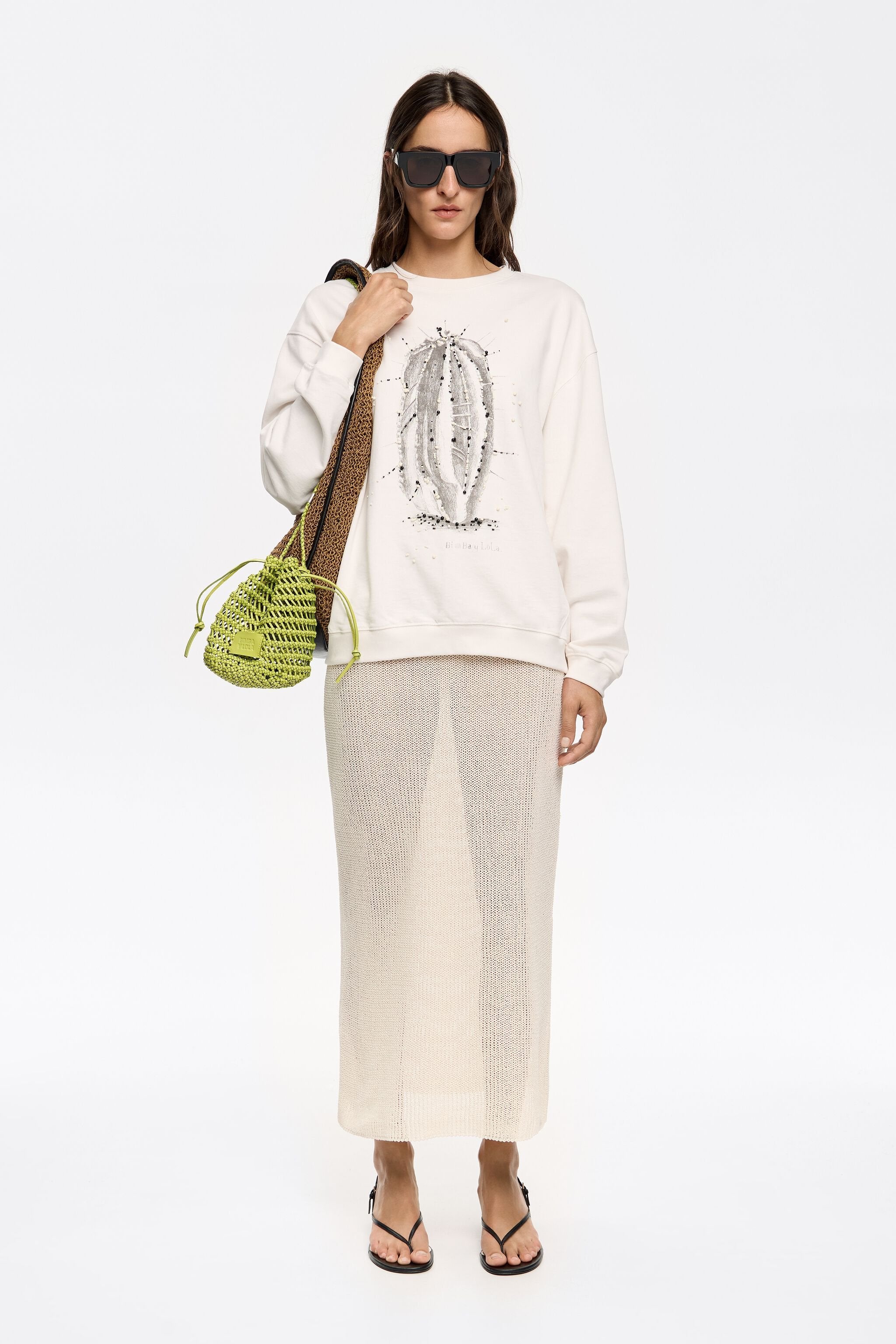 Ice gray logo sweatshirt with beads