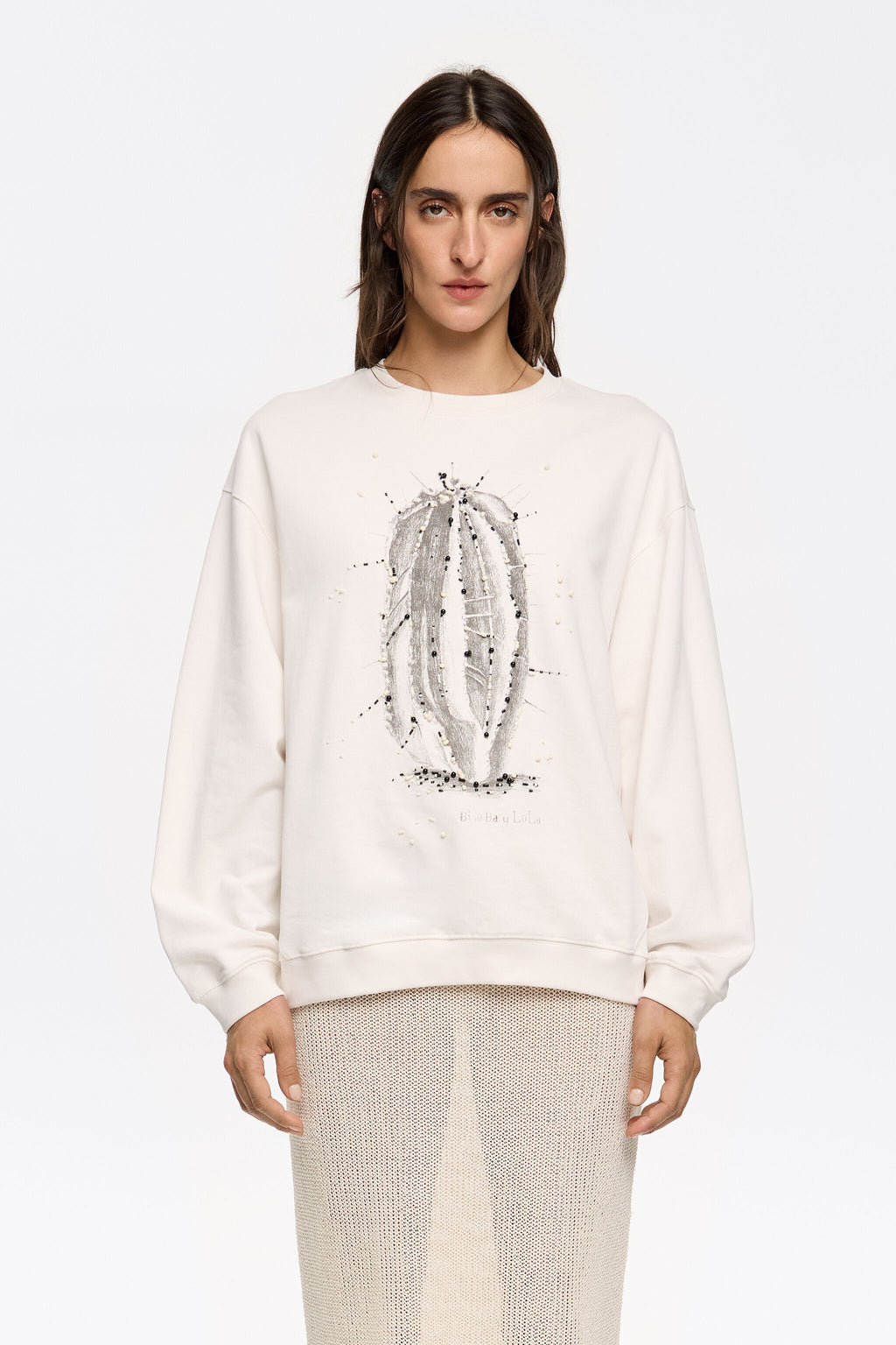 Ice gray logo sweatshirt with beads