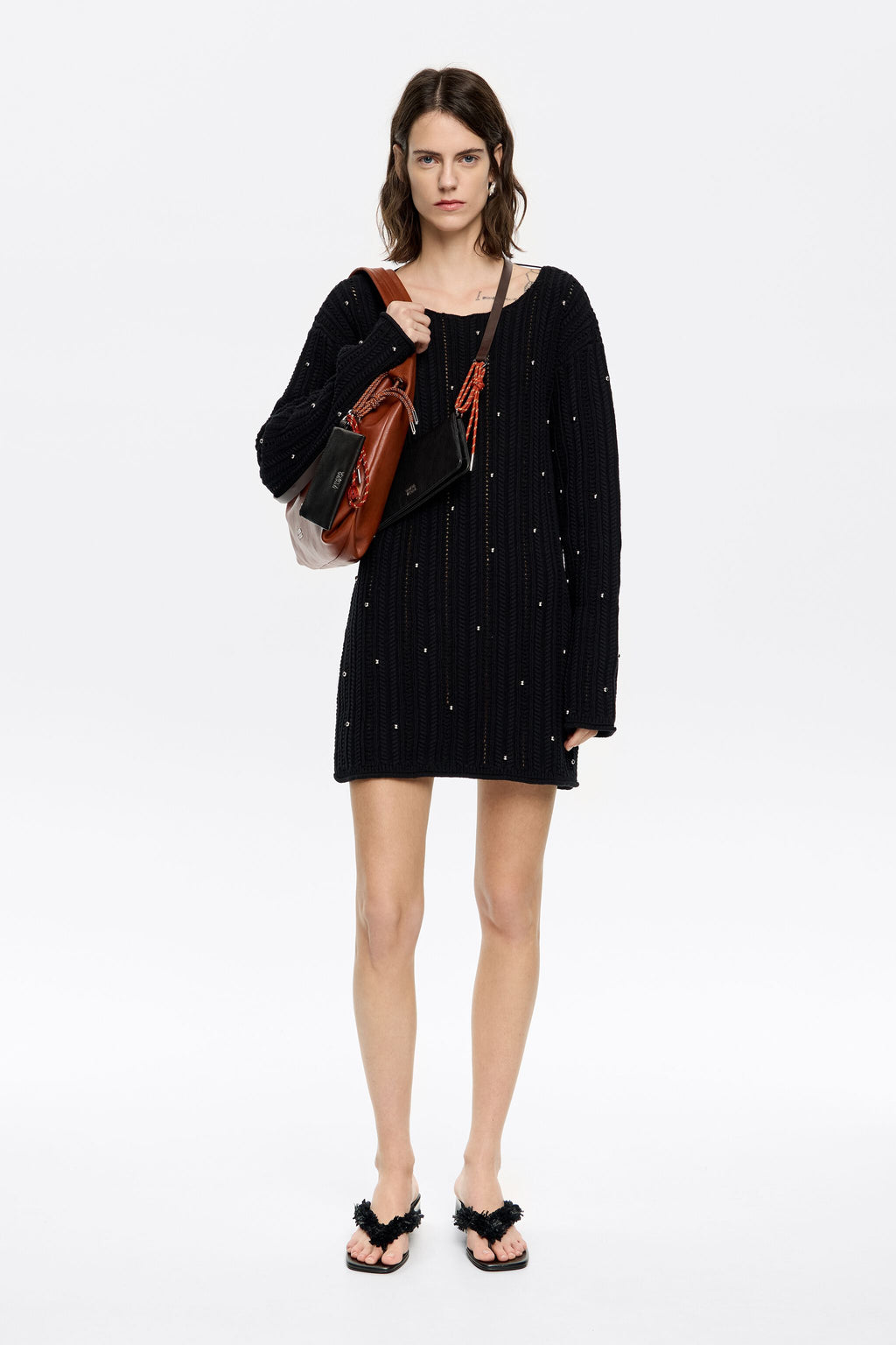 Black cotton knit mini dress