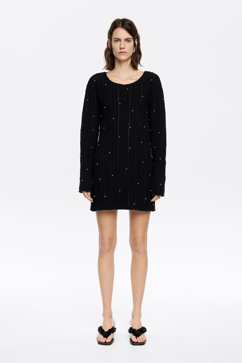 Black cotton knit mini dress