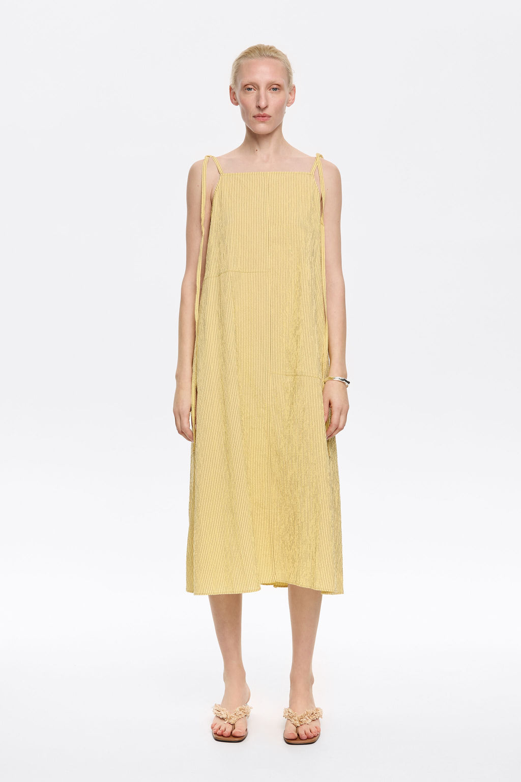 Yellow striped A-line midi dress