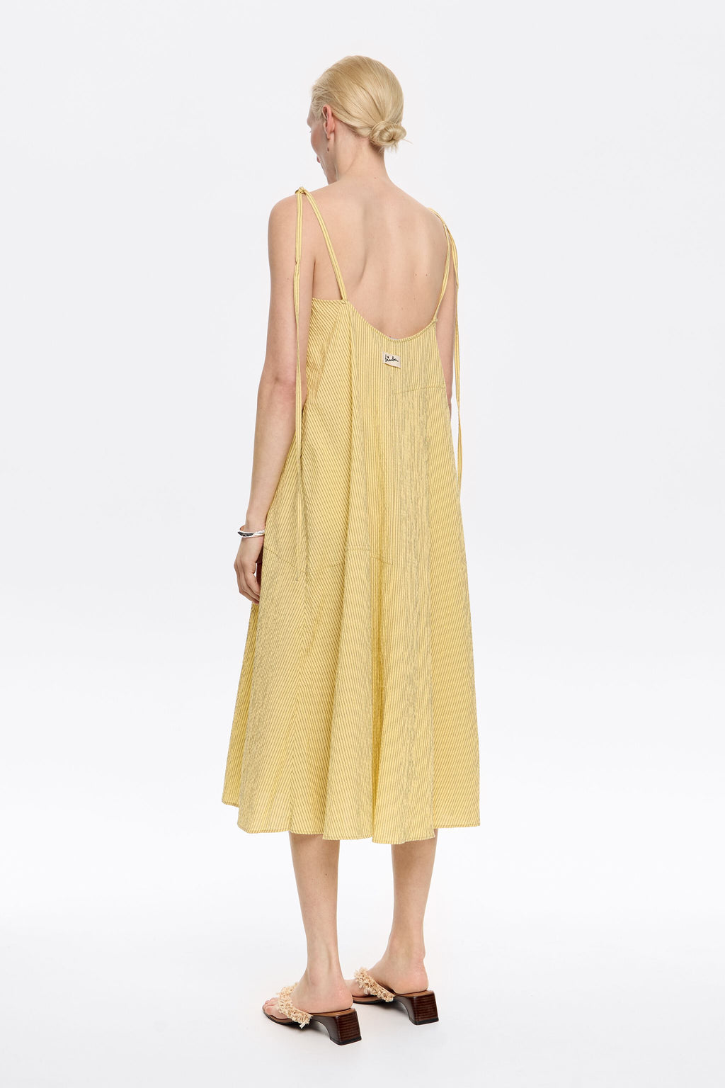 Yellow striped A-line midi dress