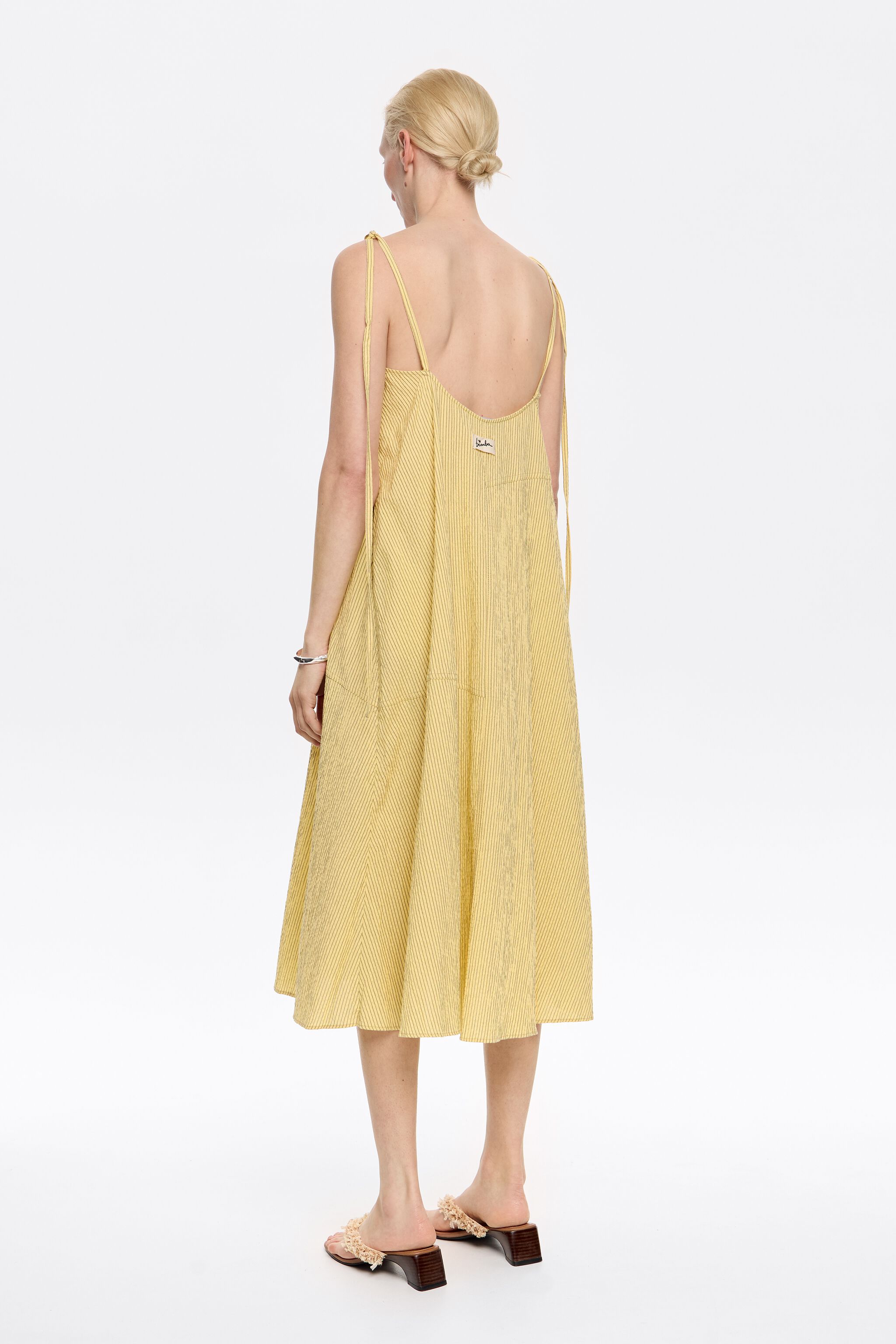 Yellow striped A-line midi dress