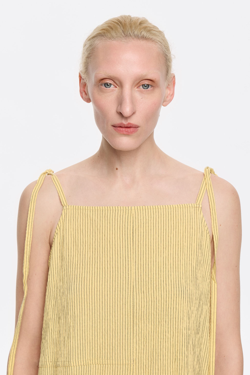 Yellow striped A-line midi dress