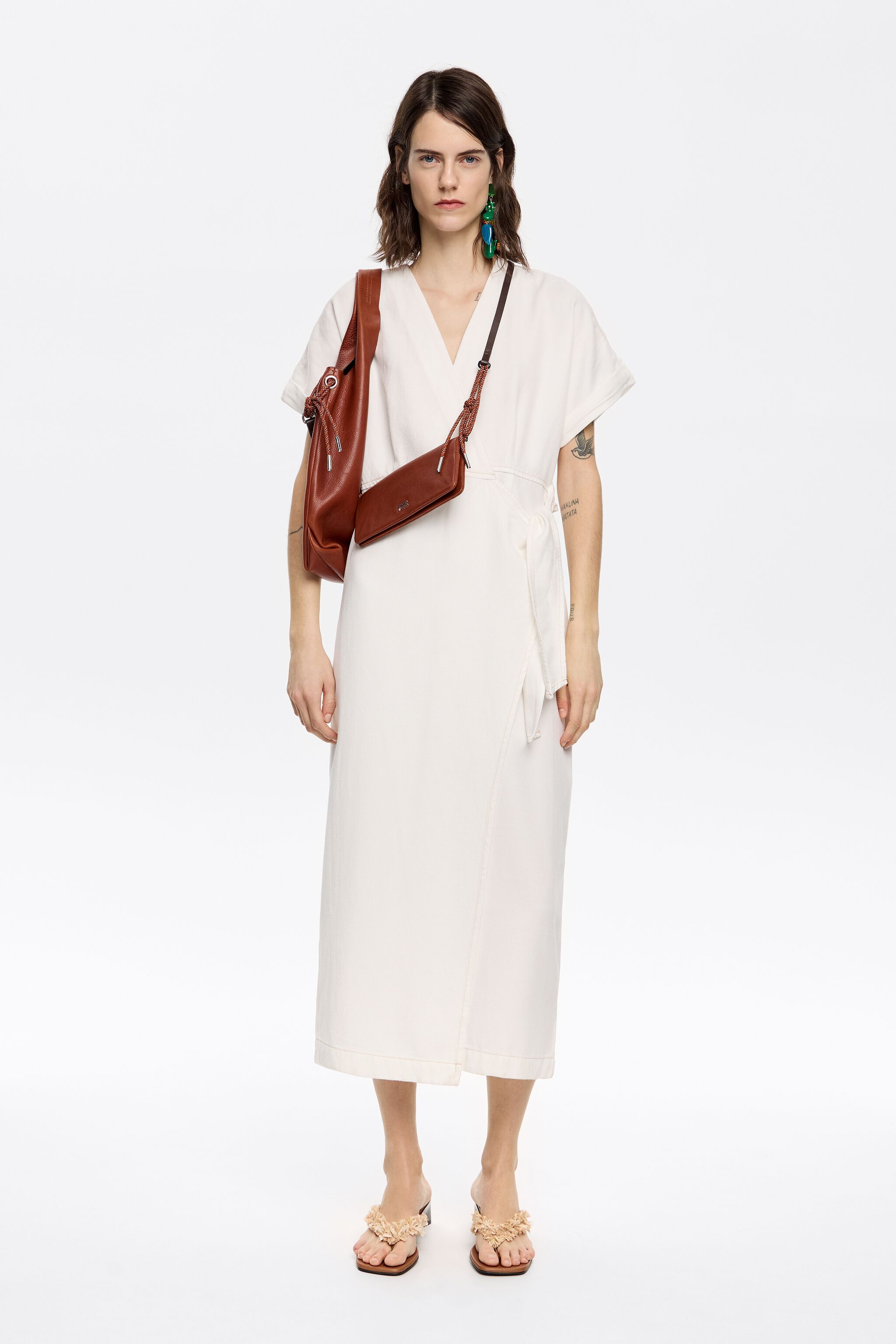 White wrap midi dress