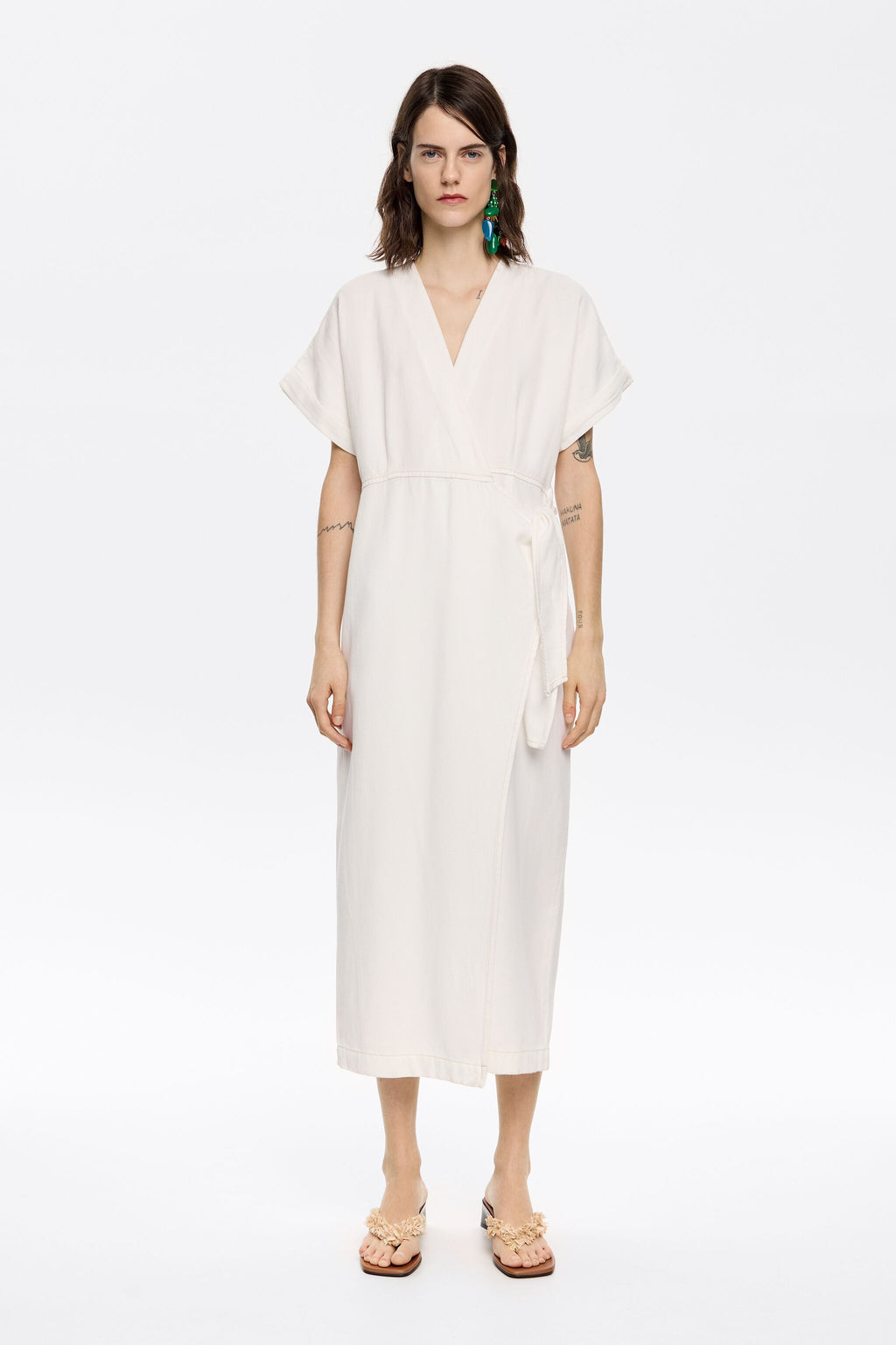 White wrap midi dress