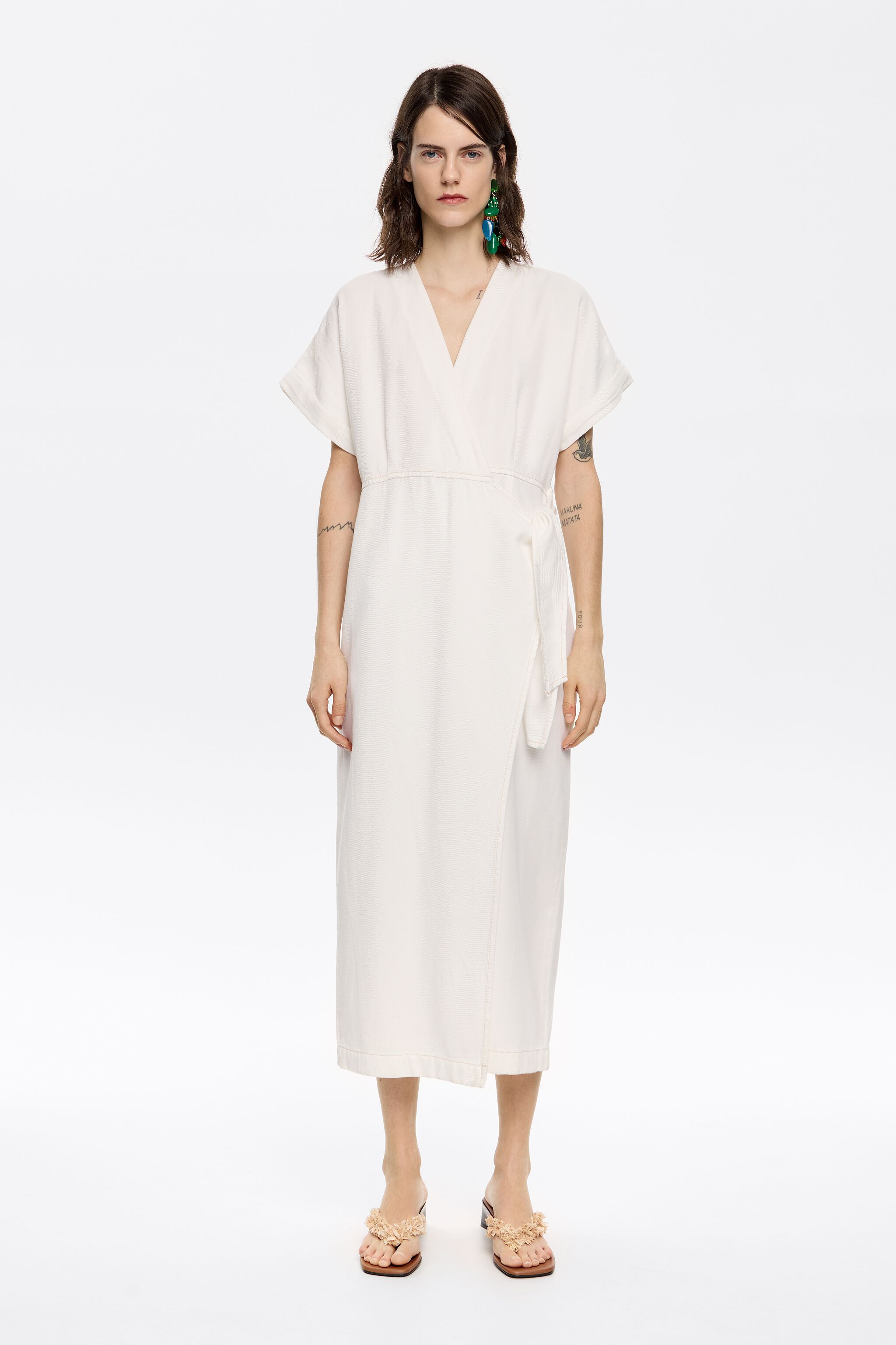 White wrap midi dress