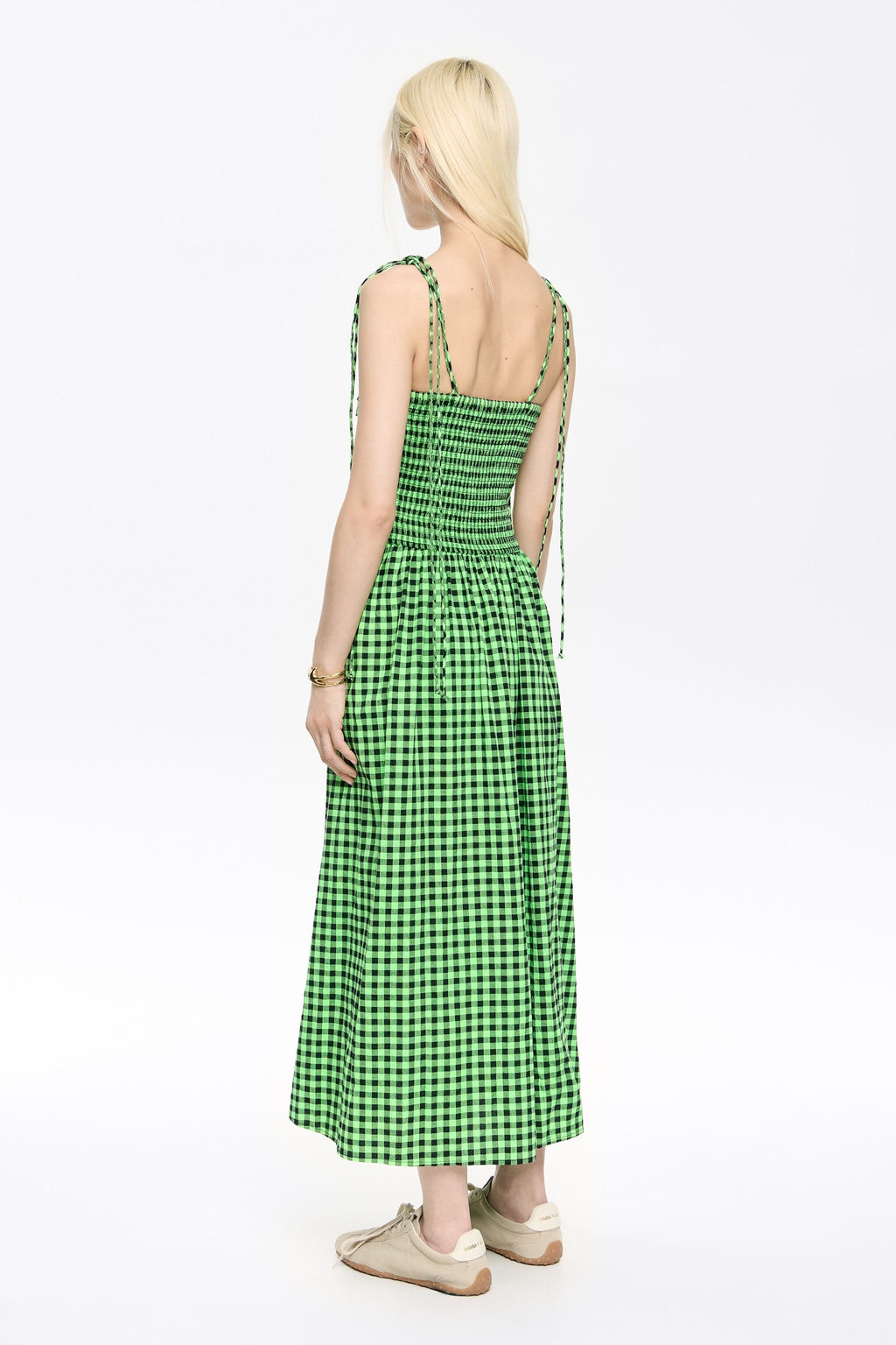 Neon green checked textured dress