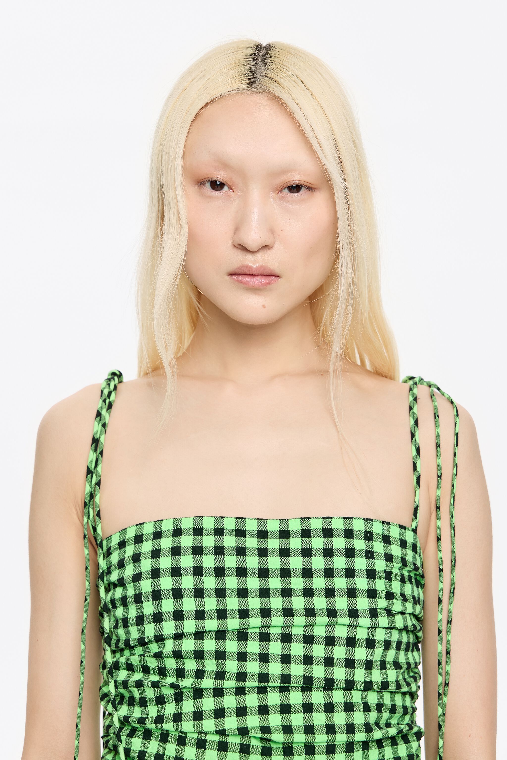 Neon green checked textured dress