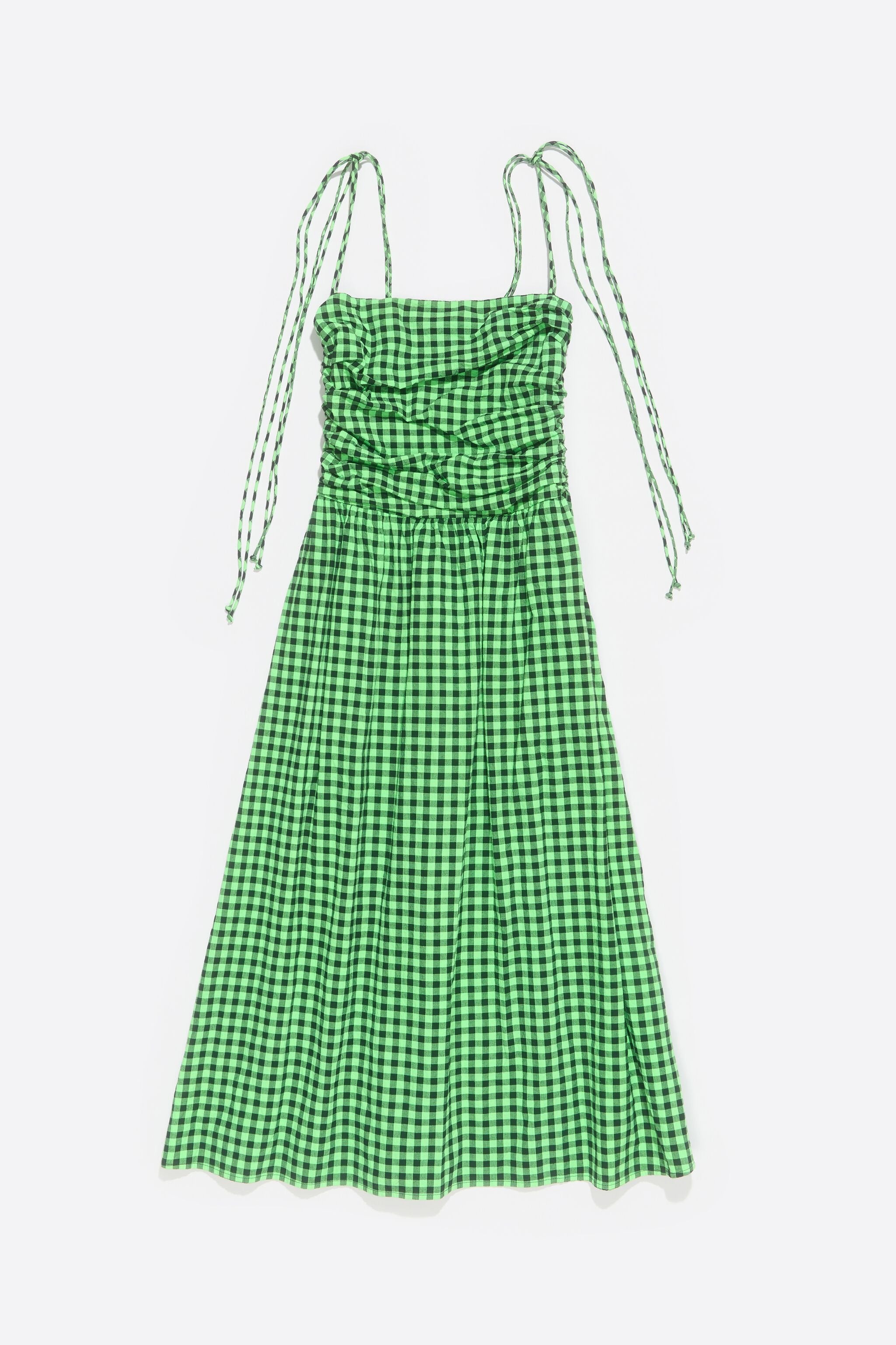 Neon green checked textured dress