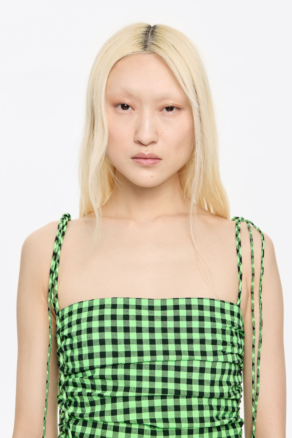 Neon green checked textured dress