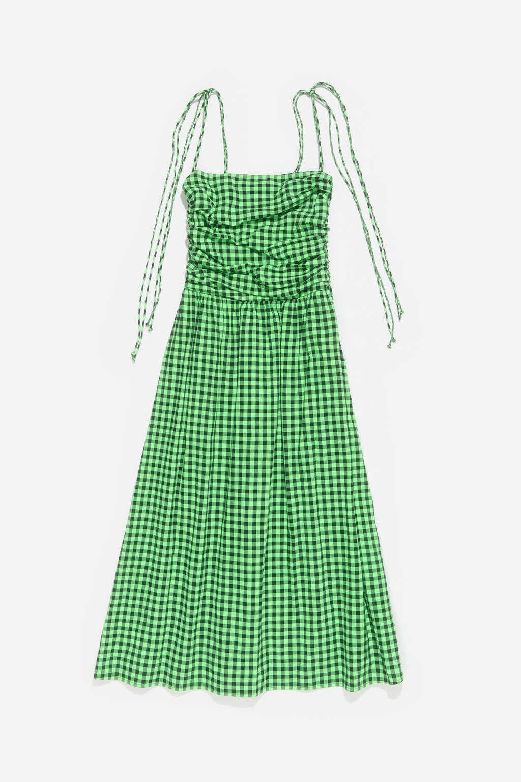 Neon green checked textured dress