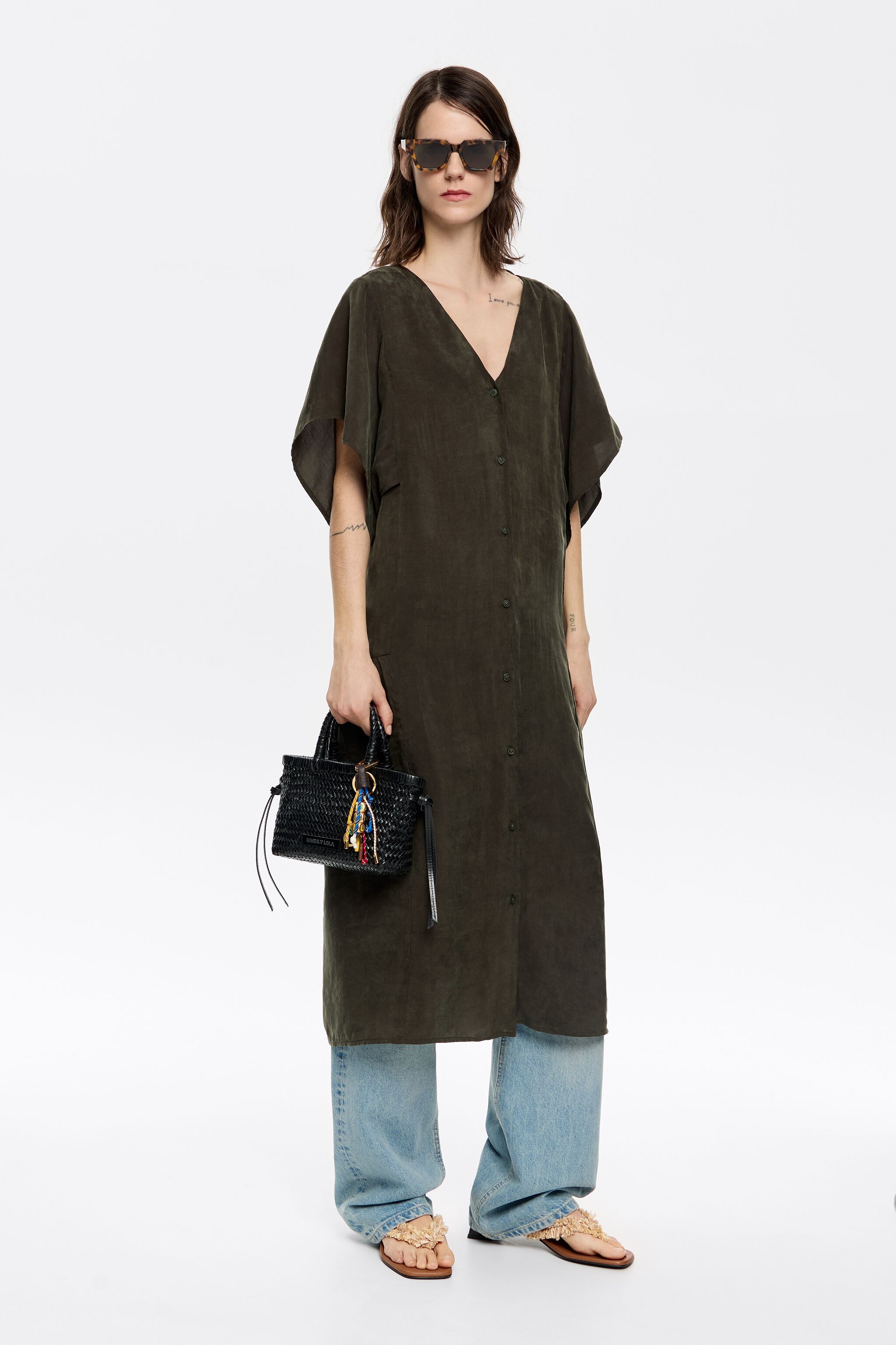 Dark green fluid midi dress