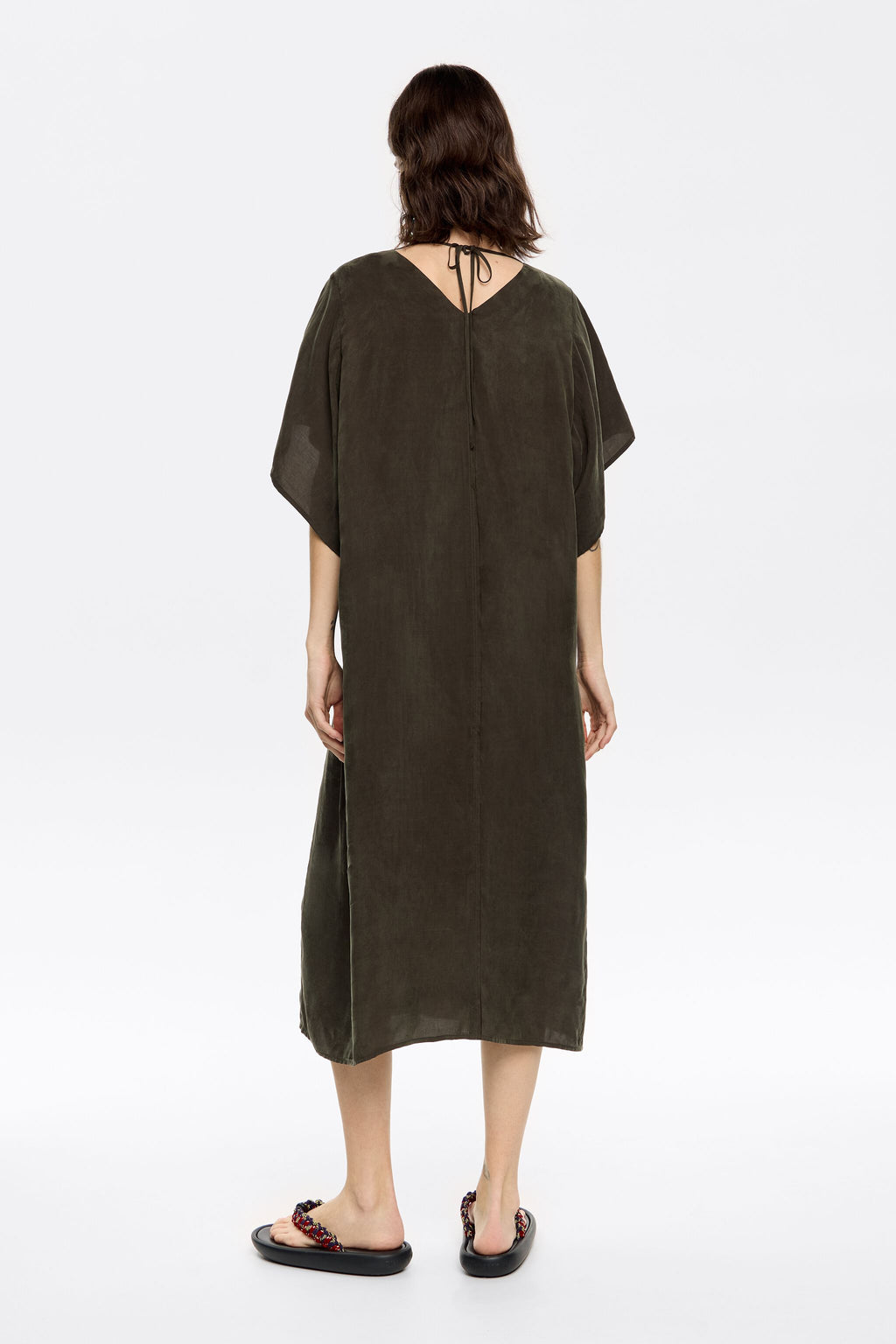 Dark green fluid midi dress