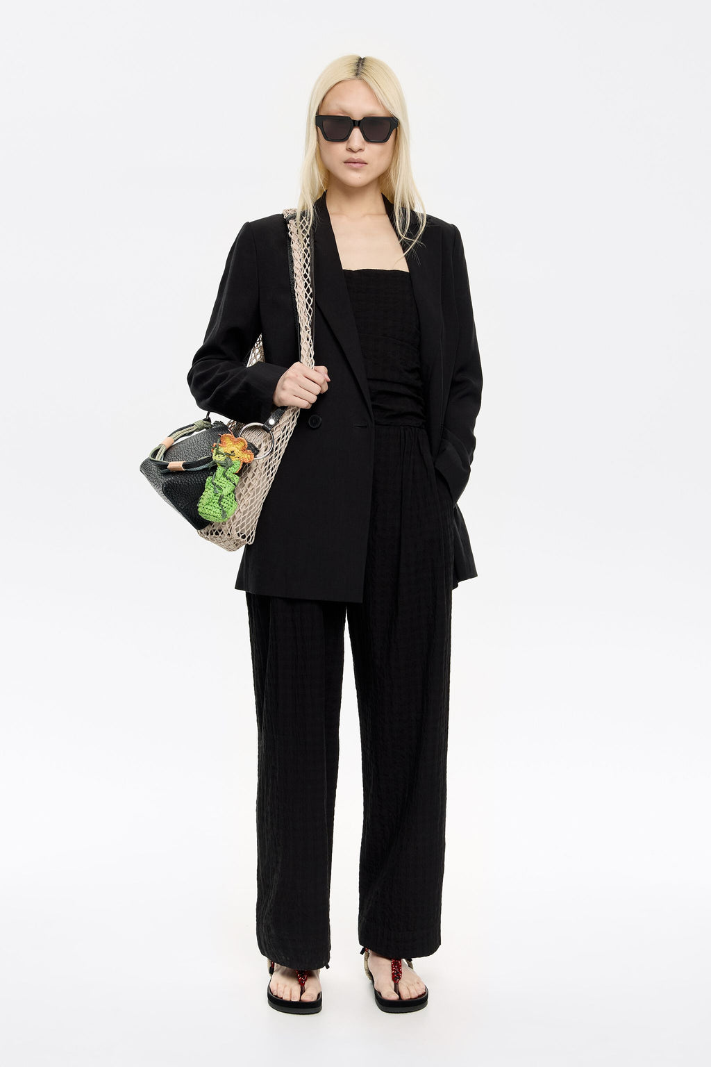 Black checked textured jumpsuit