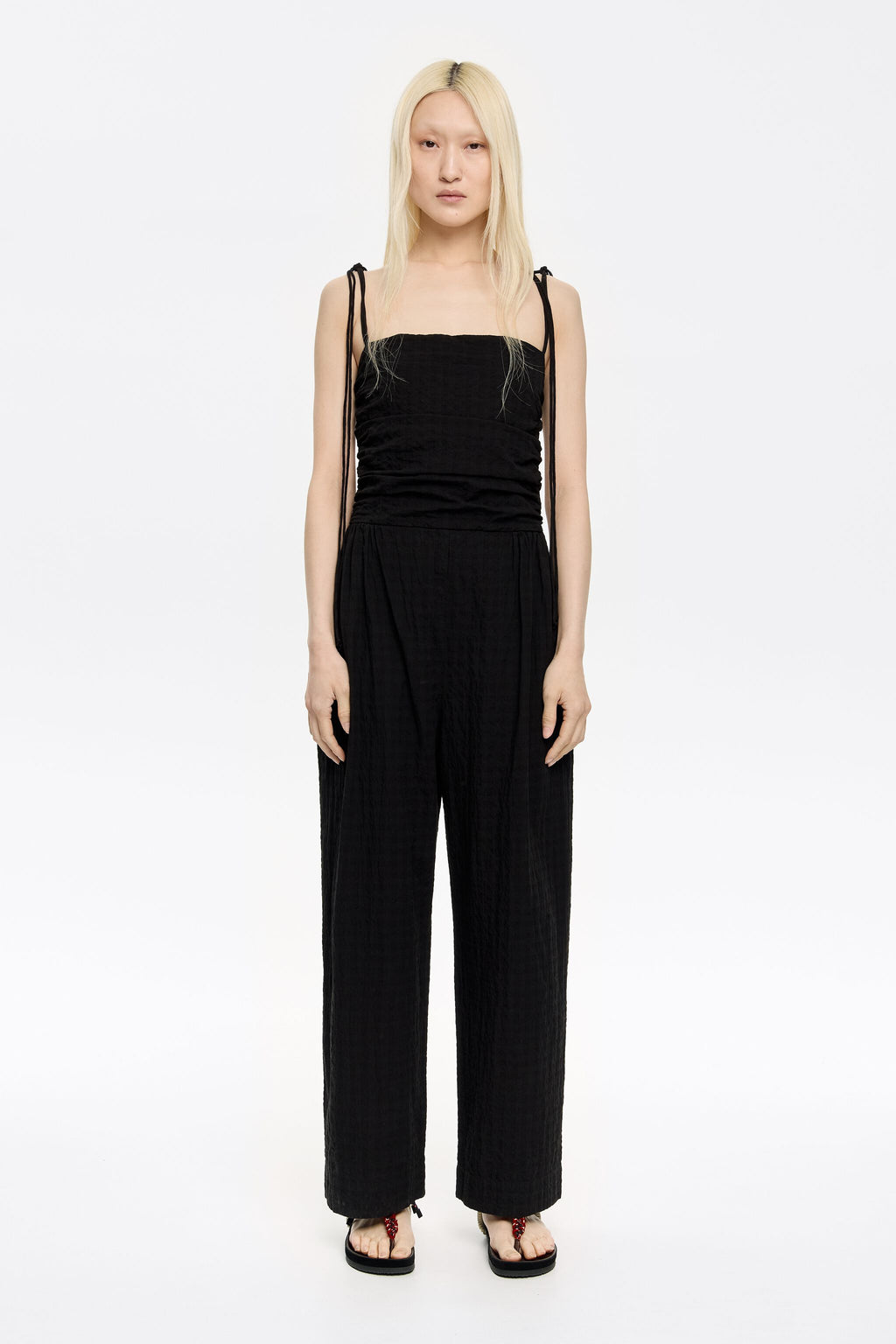 Black checked textured jumpsuit