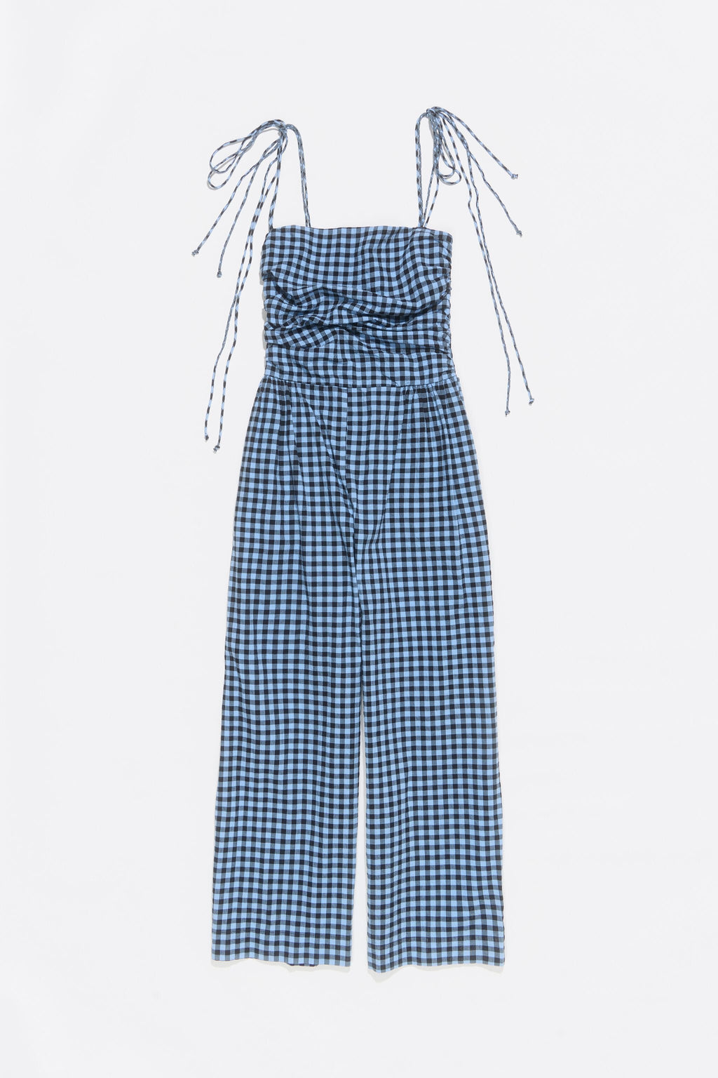 Powder blue checked textured jumpsuit