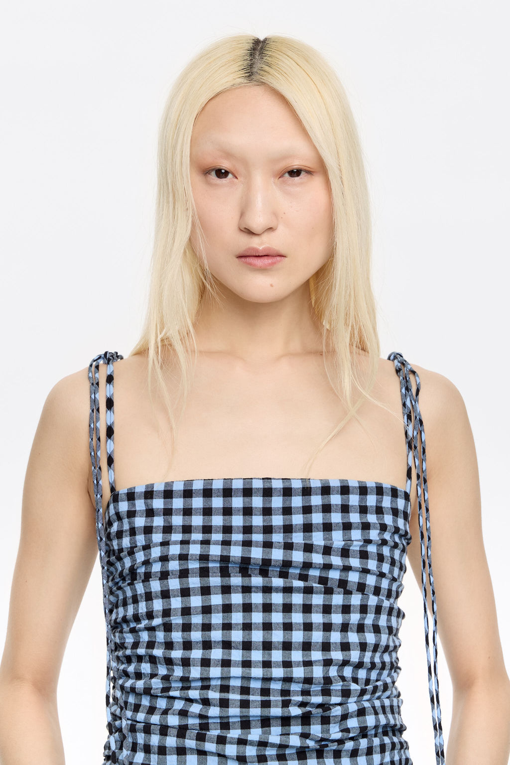 Powder blue checked textured jumpsuit